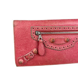 Balenciaga Pink Leather Moto Long Wallet