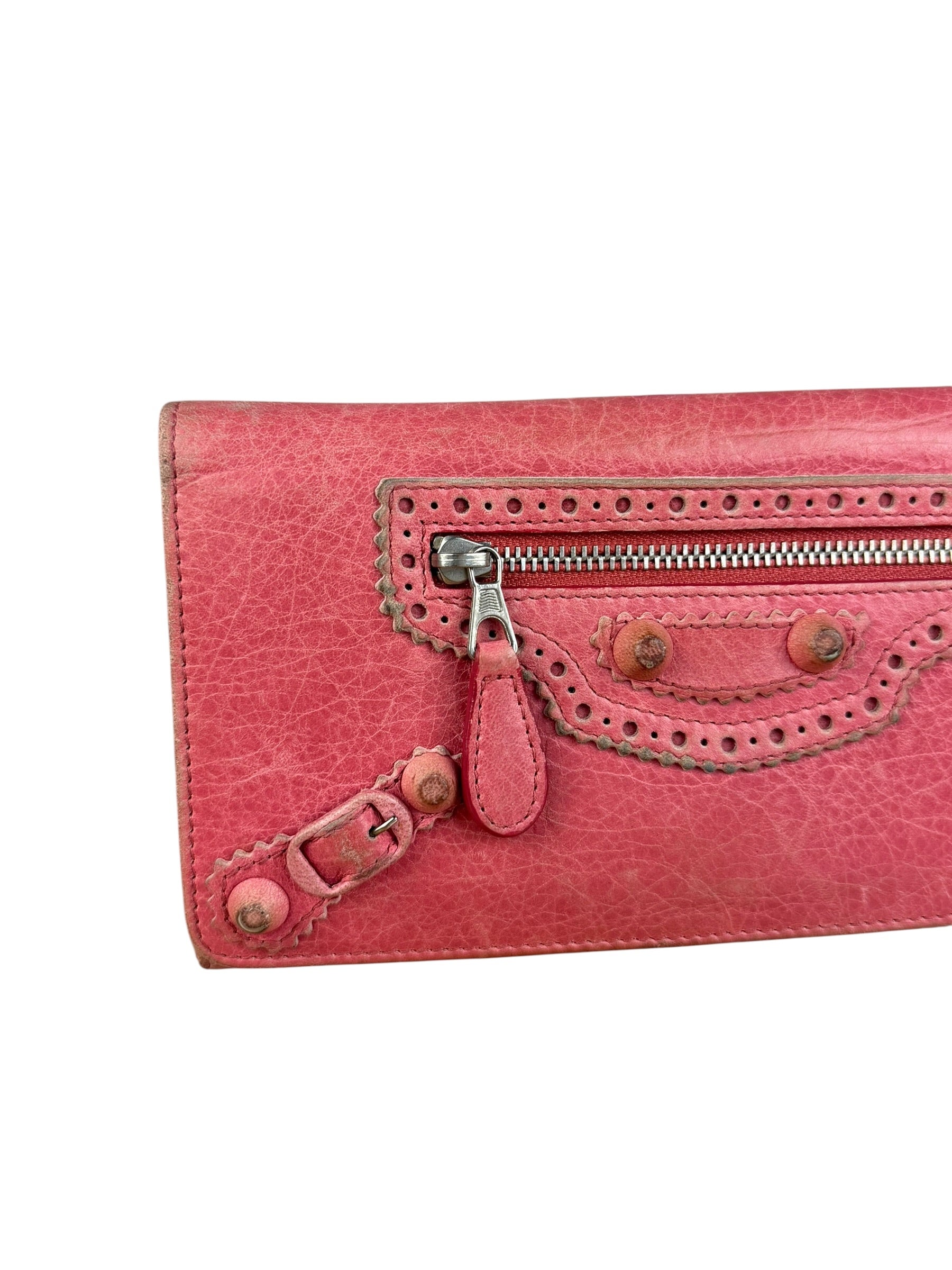 Balenciaga Pink Leather Moto Long Wallet