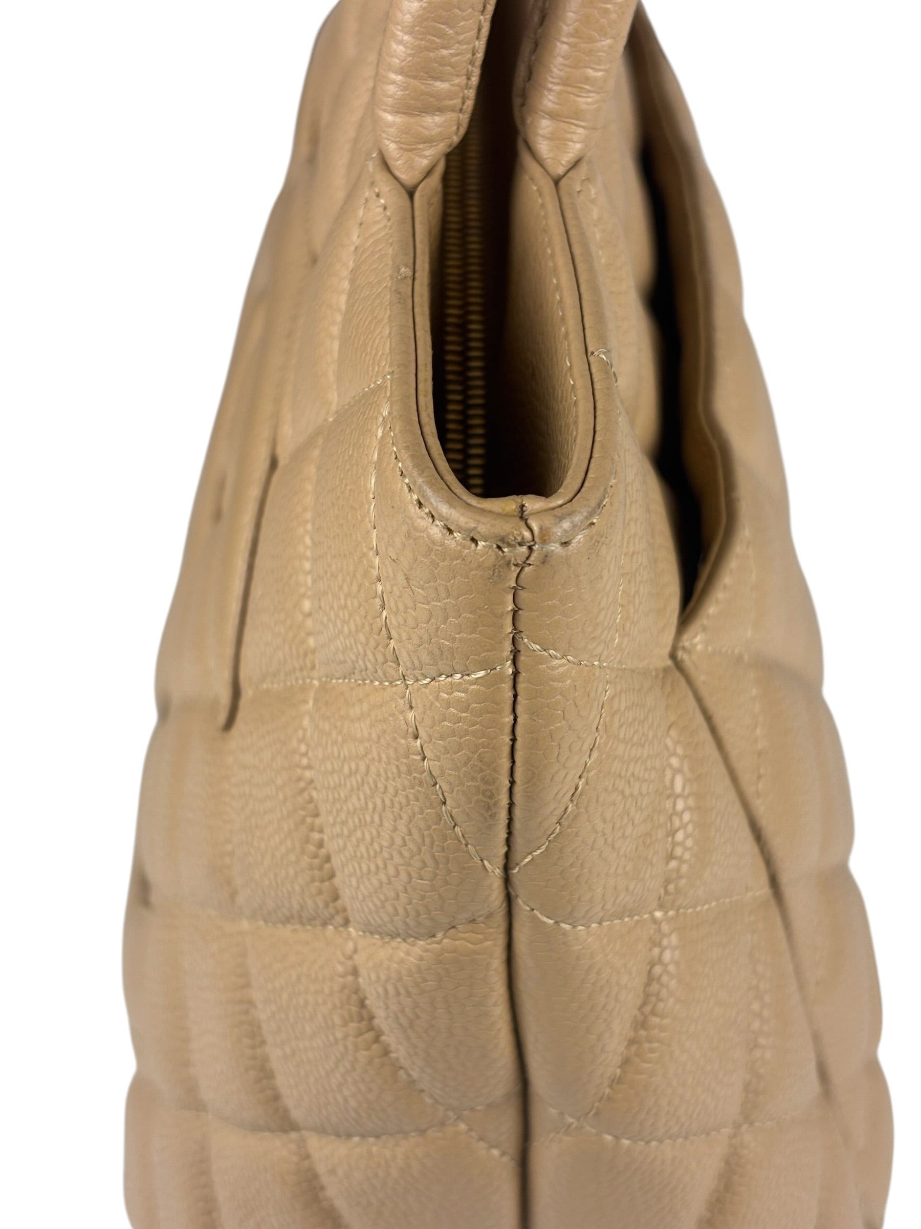 Chanel Vintage Beige Leather Diamond Quilted Medallion Tote Bag 2002