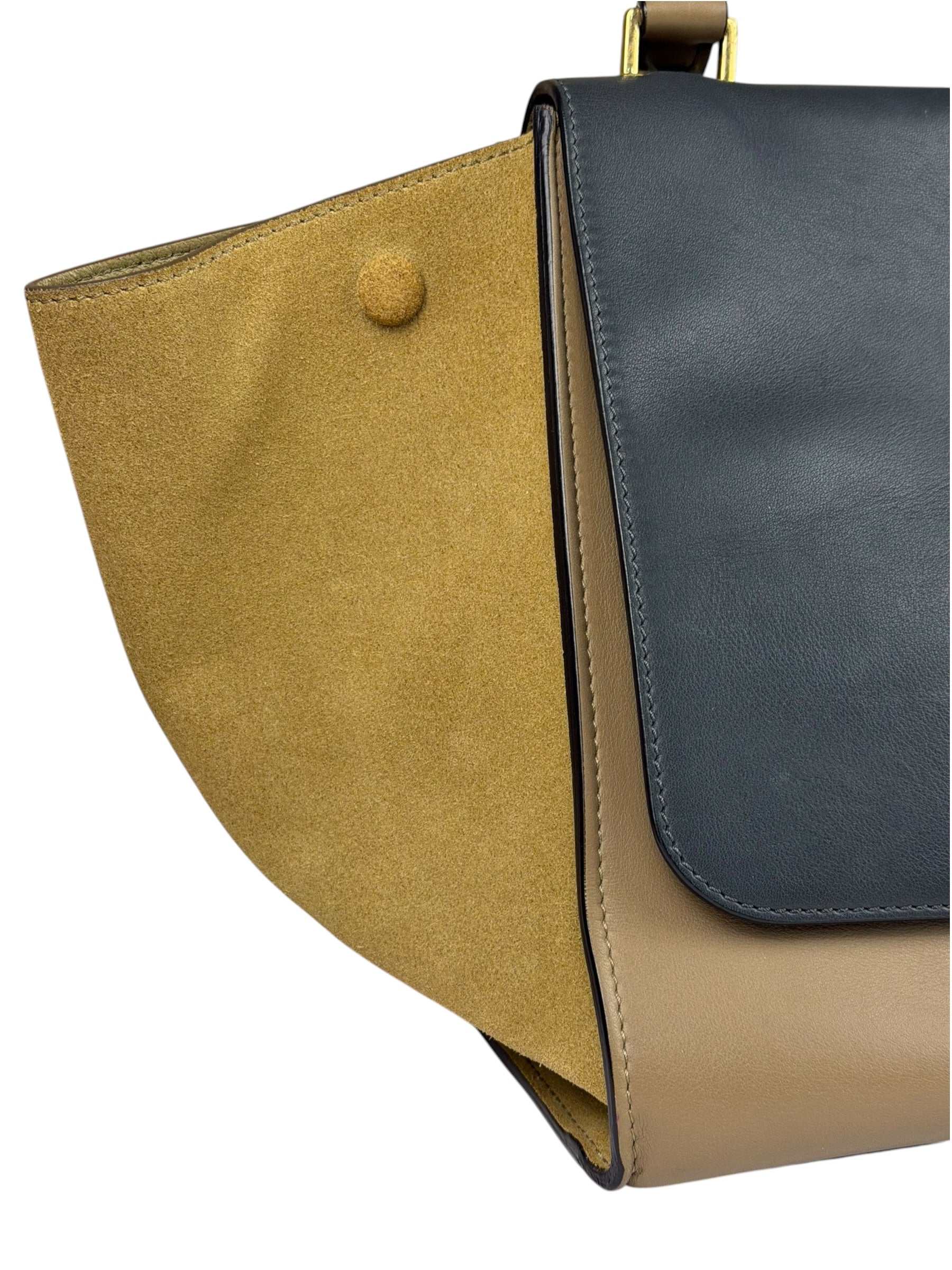 Celine Tri-Color Beige Leather/Suede Trapeze Medium Two-Way Bag