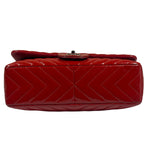 Chanel Red Patent Leather Chevron Jumbo Flap Bag 2009
