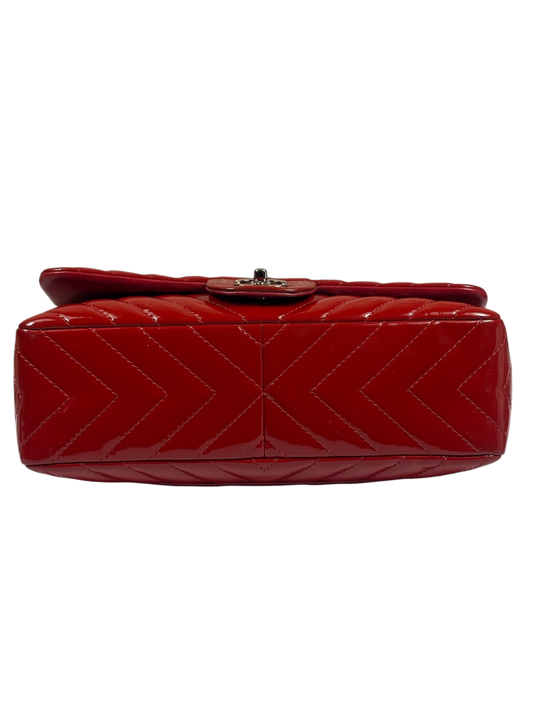 Chanel Red Patent Leather Chevron Jumbo Flap Bag 2009
