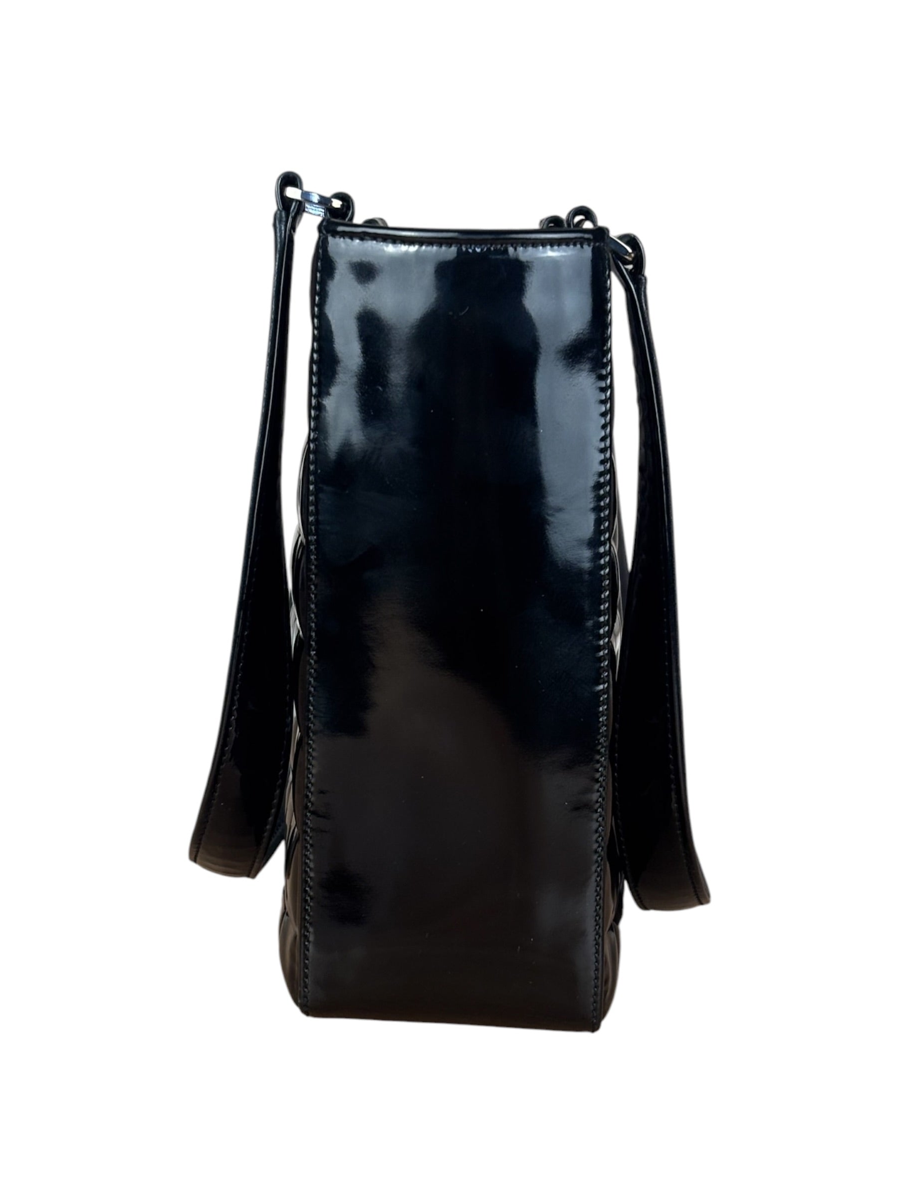 Chanel Black Patent Chocolate Bar Shoulder Tote 2002