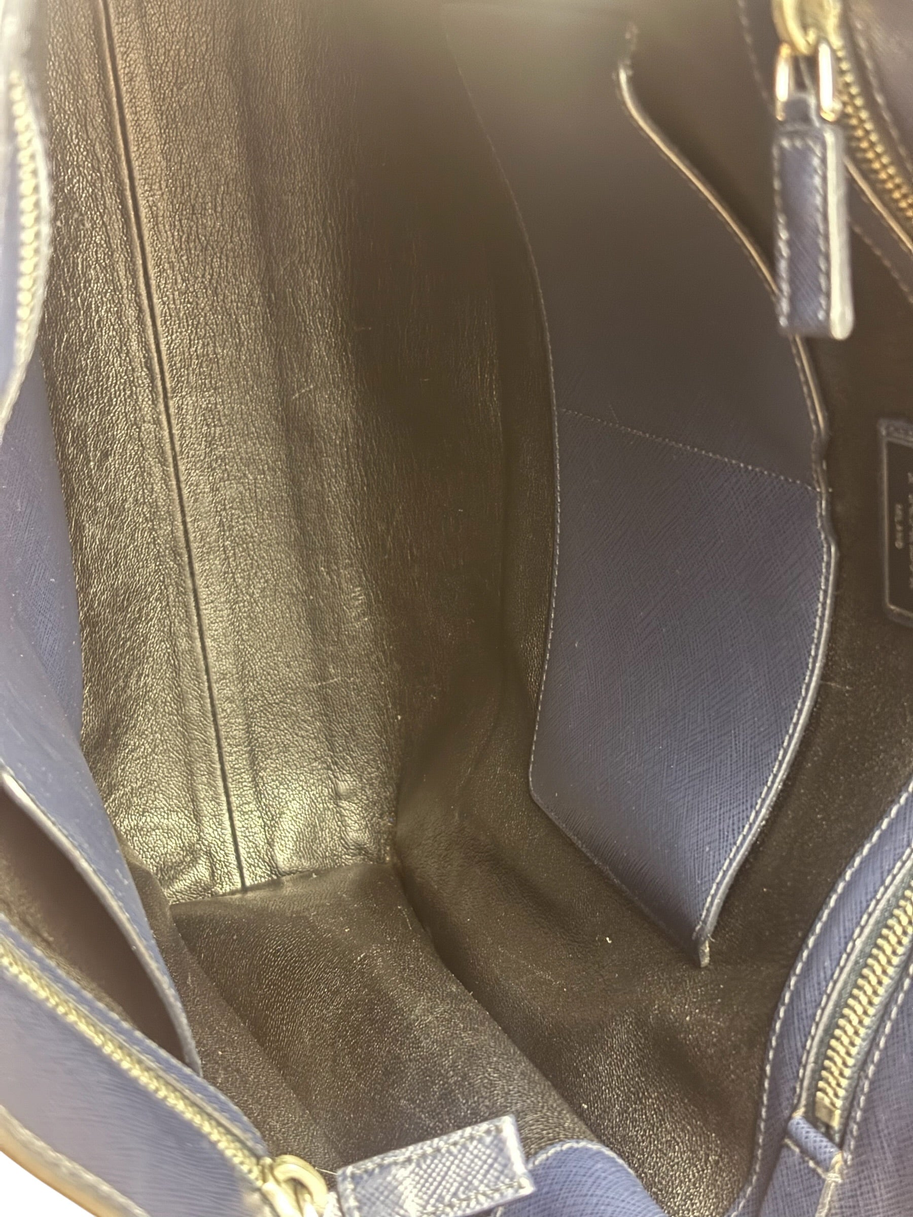 Prada Navy Blue Saffiano Leather Vertical Tote Bag