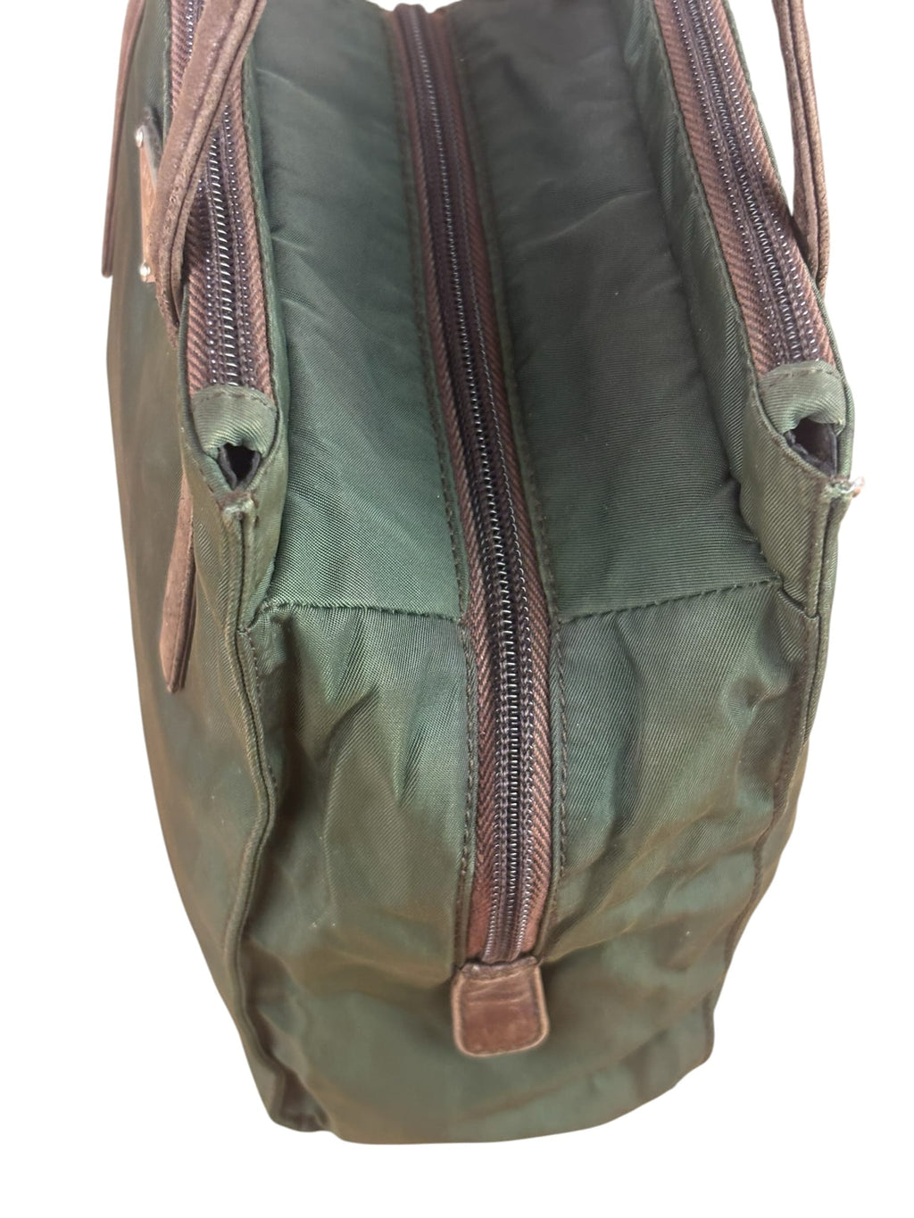 Prada Green/Brown Leather Trim/Nylon Tote