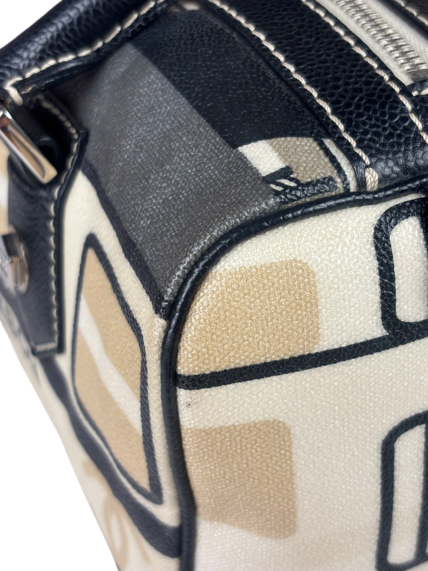 Chanel Cream Leather Coated Canvas Le Train Boston Bag 2006