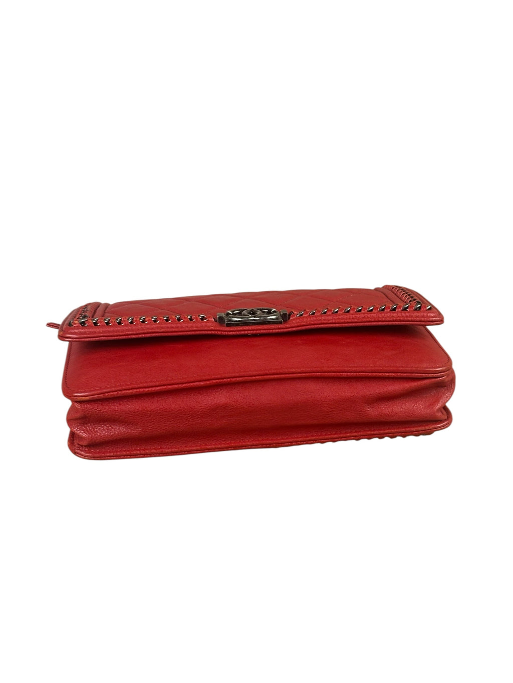 Chanel Red Quilted Lambskin Boy Flap Wallet On Chain 2012