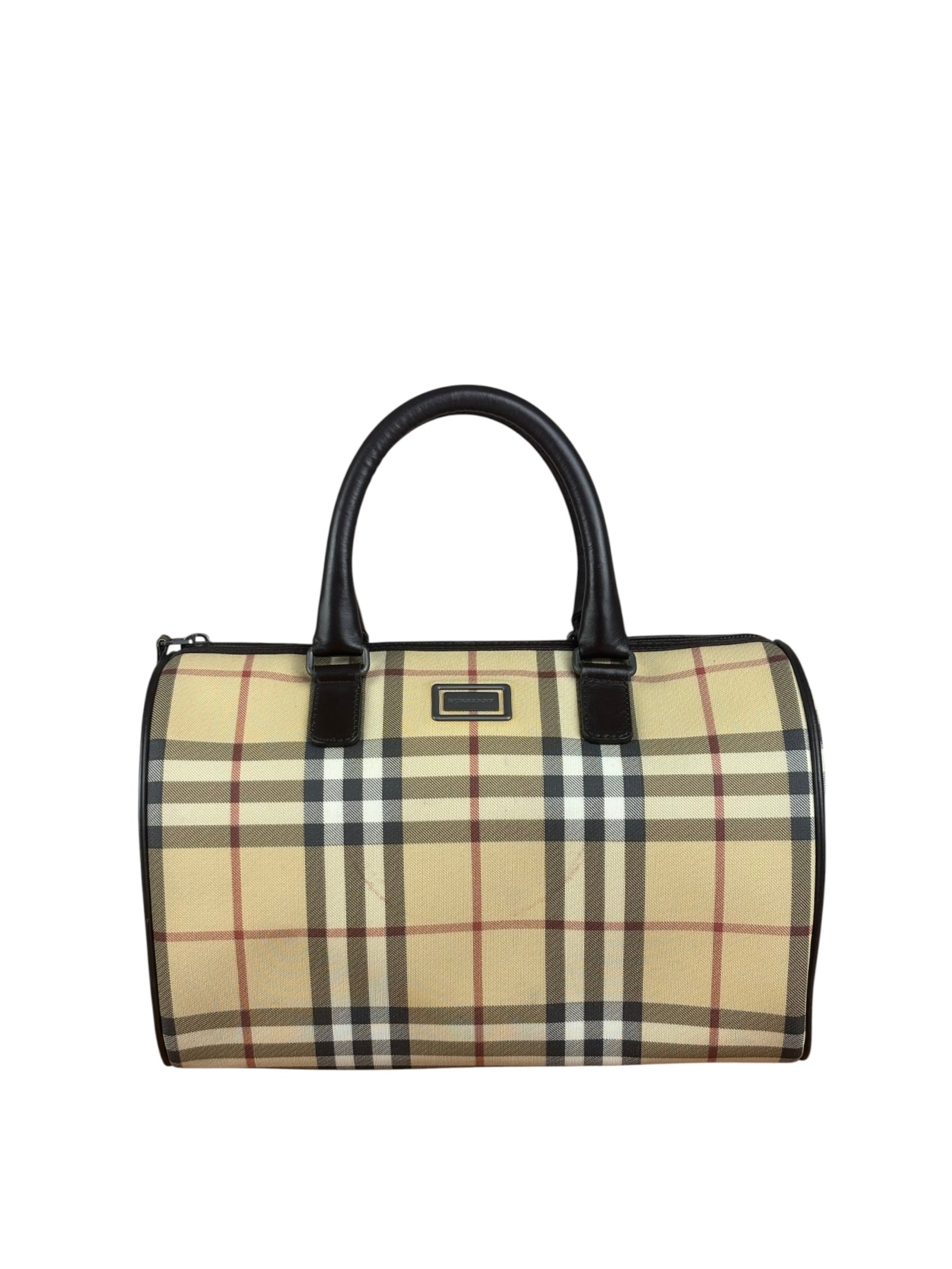 Burberry Leather Trim House Check Small Speedy Handbag
