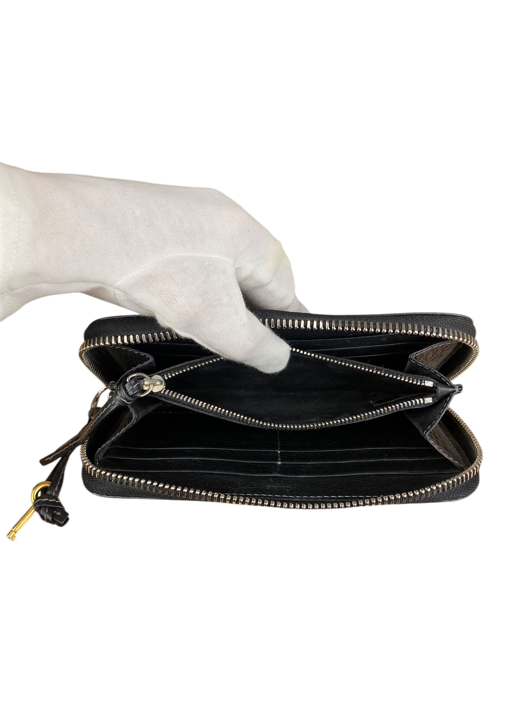 Chloé Black Leather Paddington Long Wallet