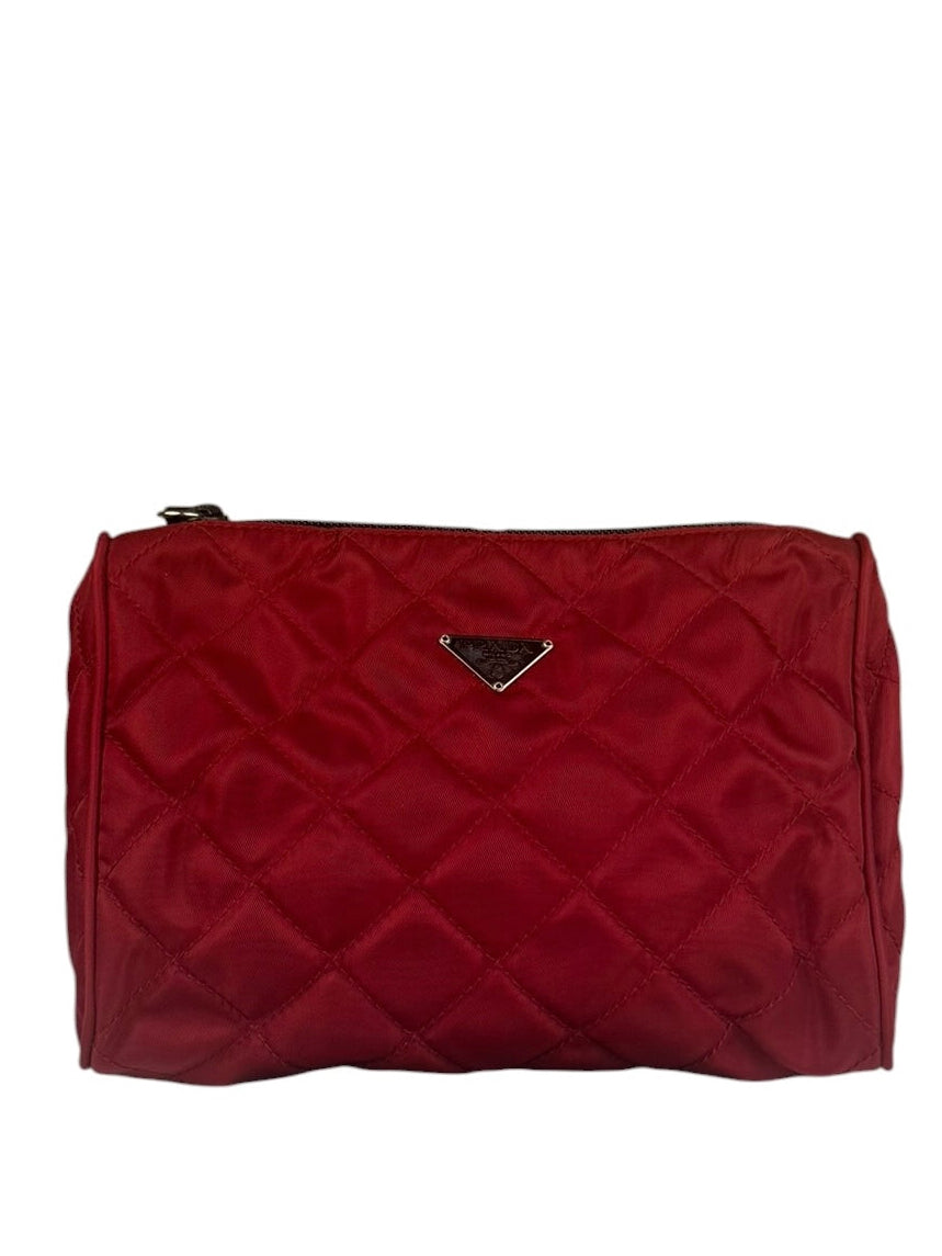 Prada Vintage Red Quilted Nylon Pouch MV599