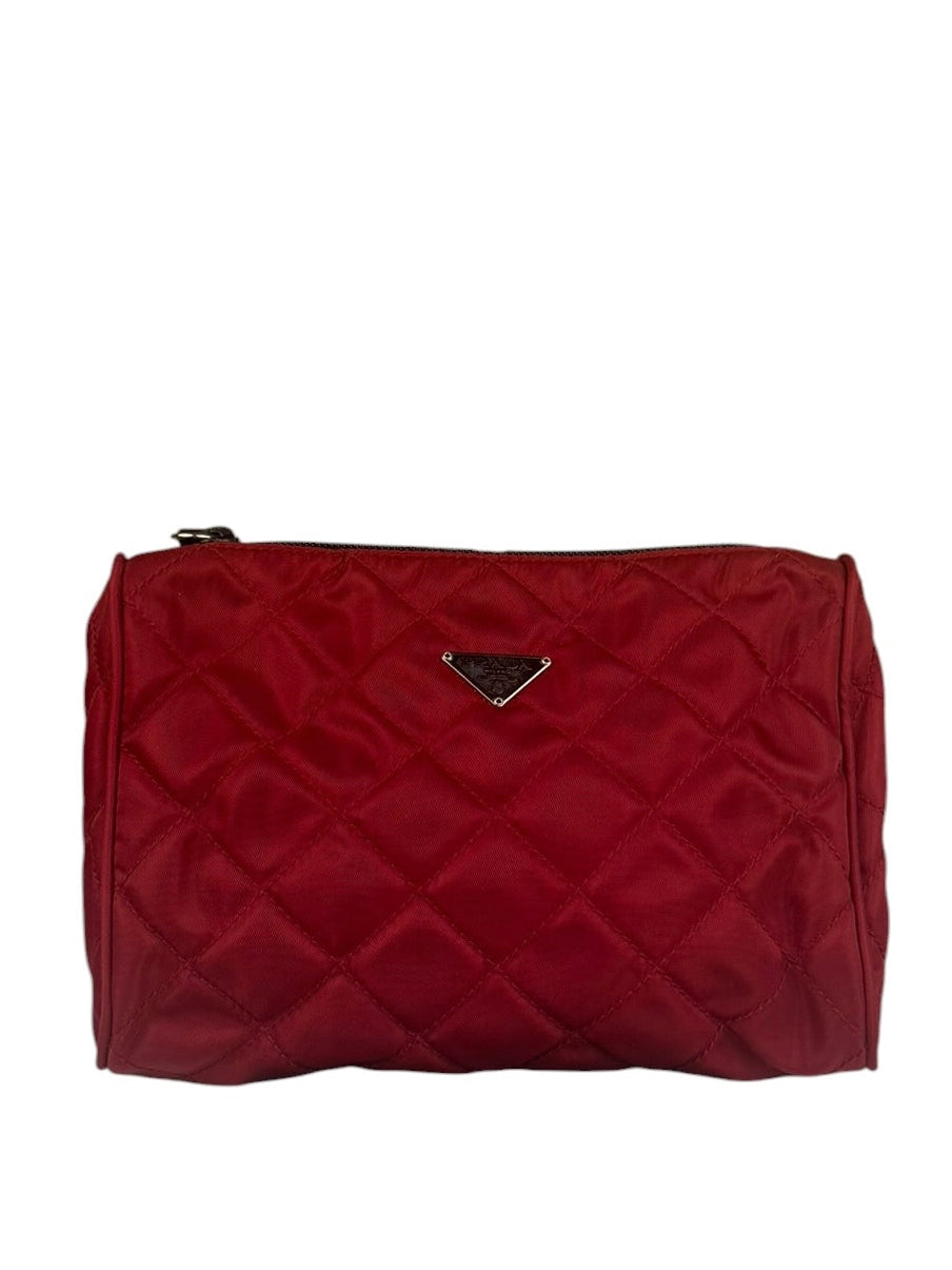 Prada Vintage Red Quilted Nylon Pouch MV599