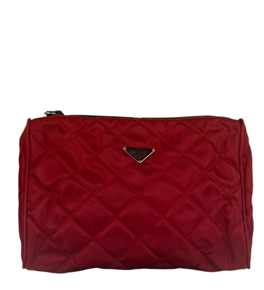 Prada Vintage Red Quilted Nylon Pouch MV599