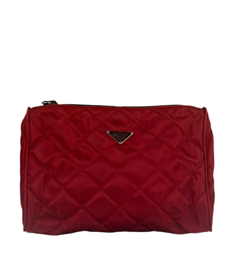 Prada Vintage Red Quilted Nylon Pouch MV599