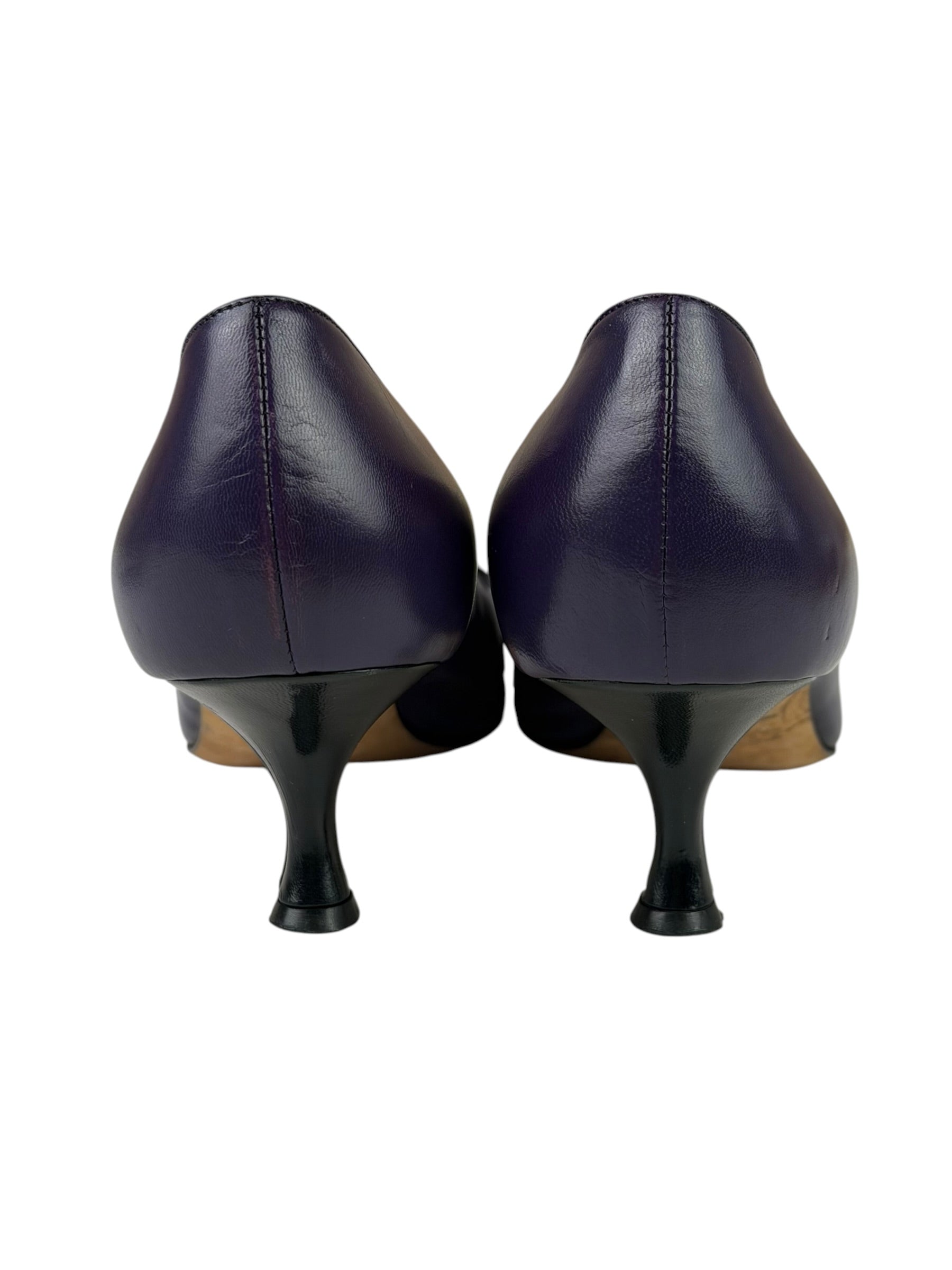 Manolo Blahnik Purple/Black Bow Kitten Heels