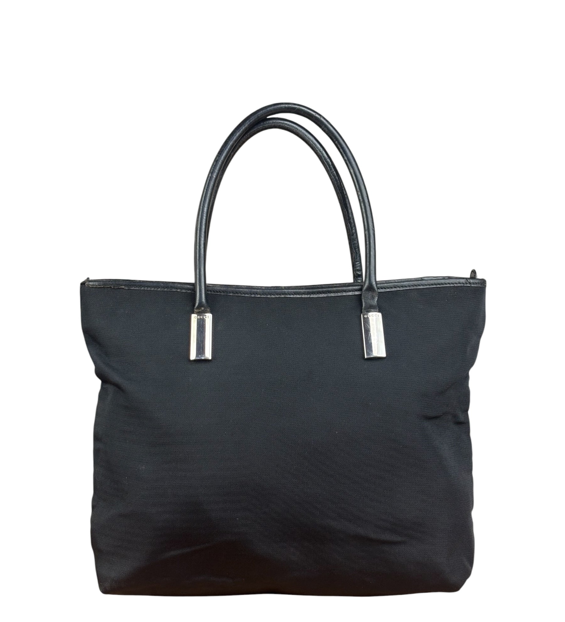 Gucci Vintage Black Nylon Leather Trim Tote Bag