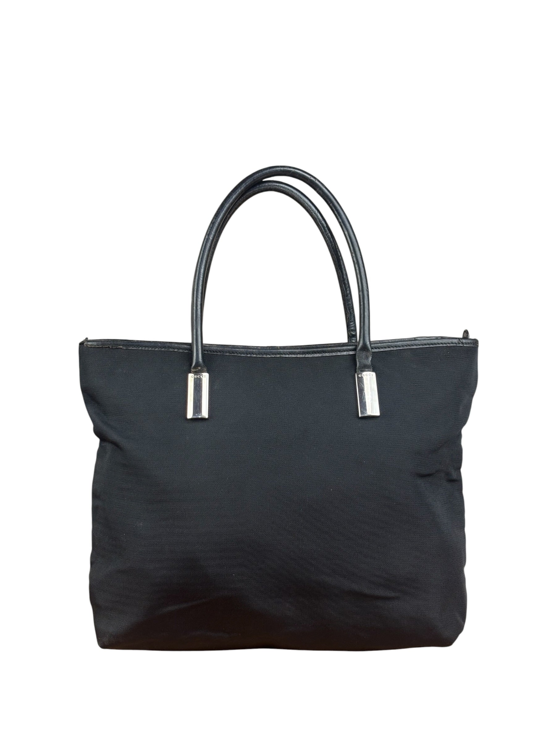 Gucci Vintage Black Nylon Leather Trim Tote Bag