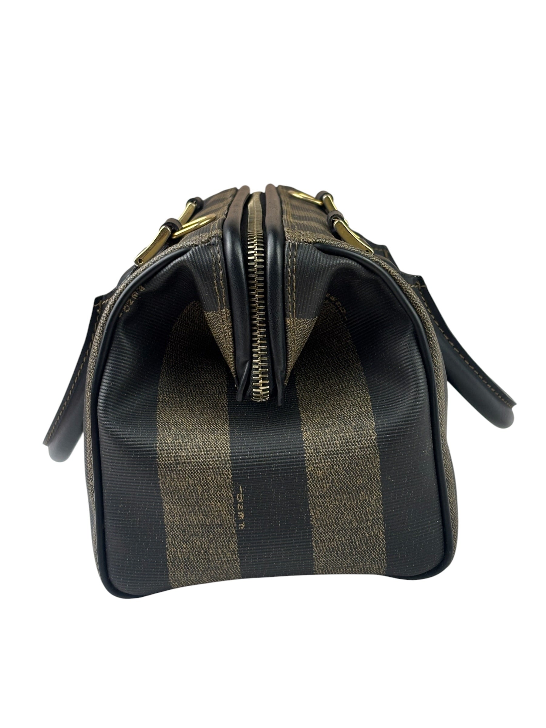Fendi Brown/Black Leather Pequin Boston Bag