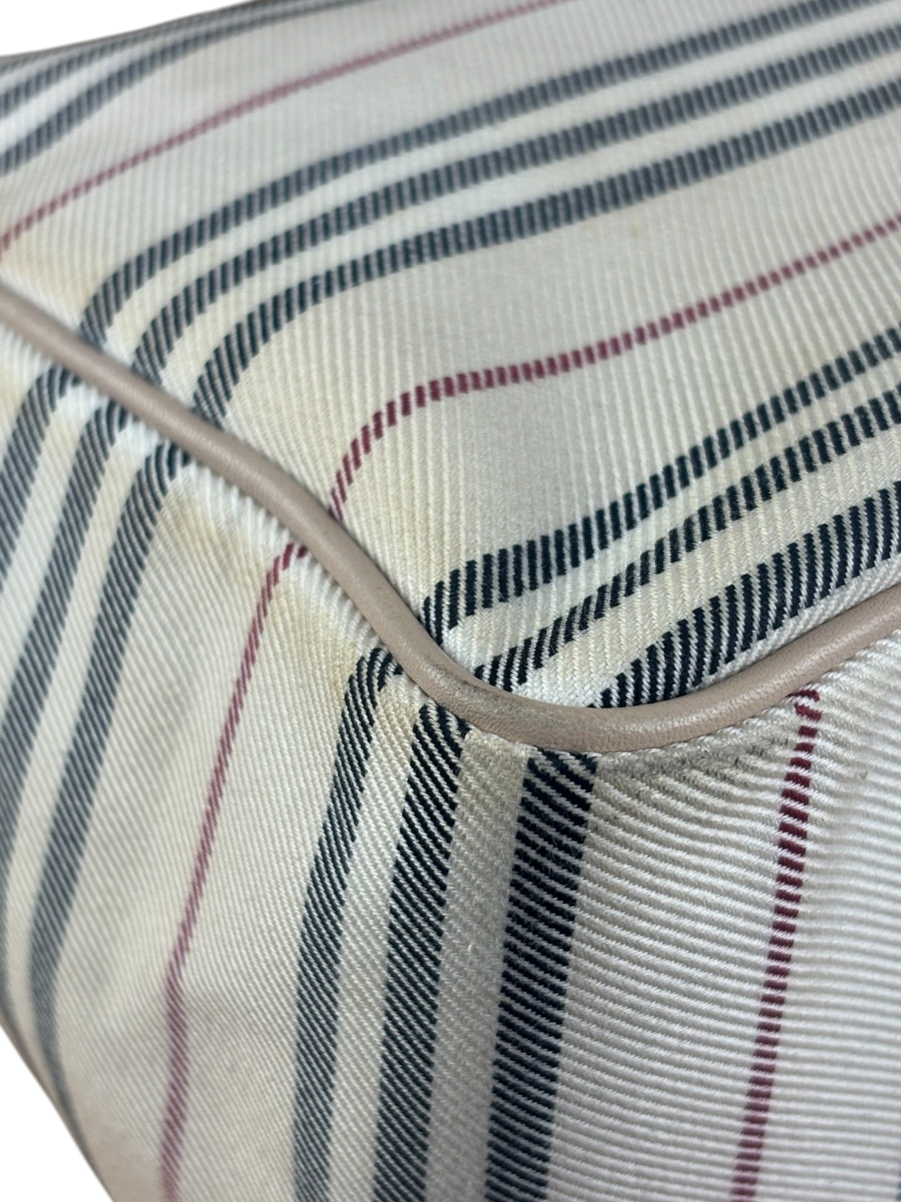 Burberry Multi-Color Leather Trim Striped Canvas Tote Bag