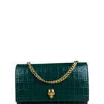 Alexander McQueen Green Croc Embossed Skull Bag