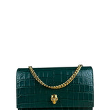 Alexander McQueen Green Croc Embossed Skull Bag