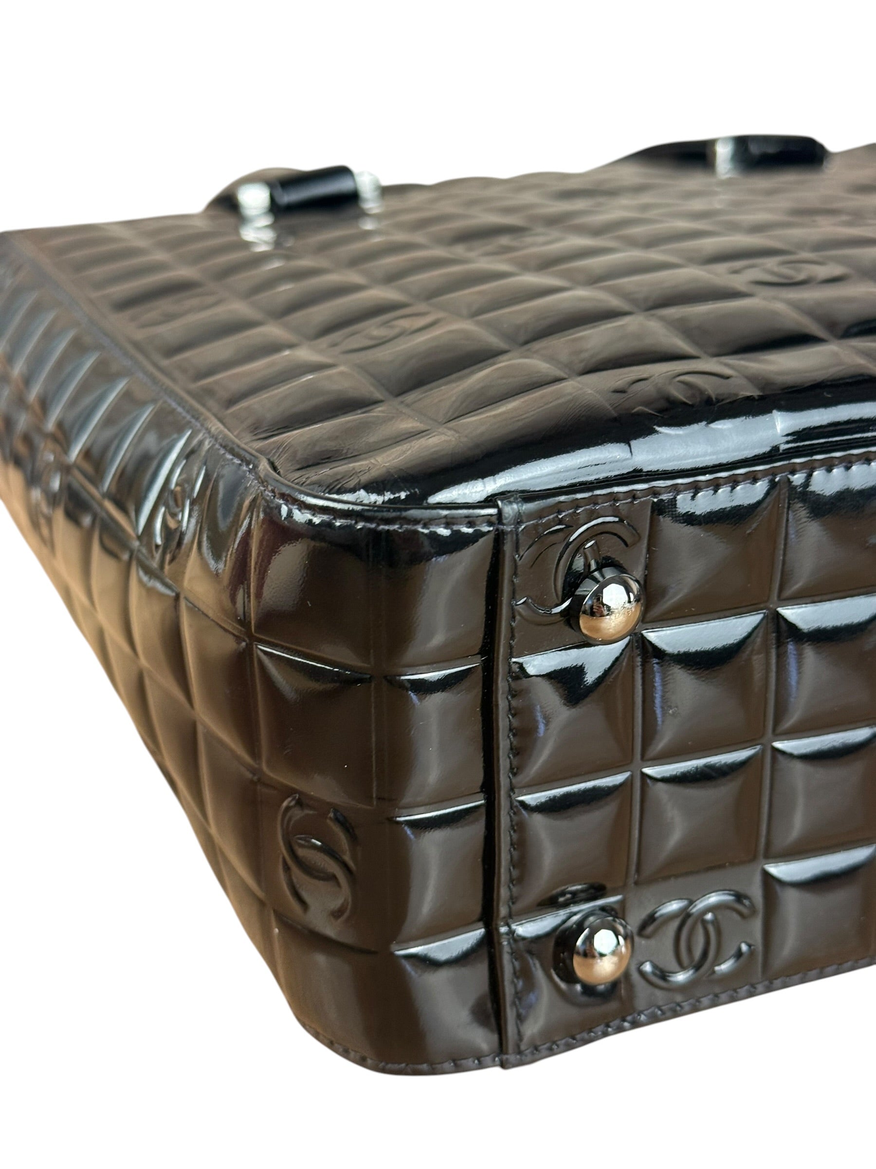 Chanel Black Patent Chocolate Bar Tote Bag 2002