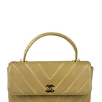 Chanel Vintage Beige Lambskin Chevron Coco Handle Flap Two-Way Bag 1991