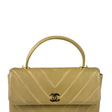 Chanel Vintage Beige Lambskin Chevron Coco Handle Flap Two-Way Bag 1991