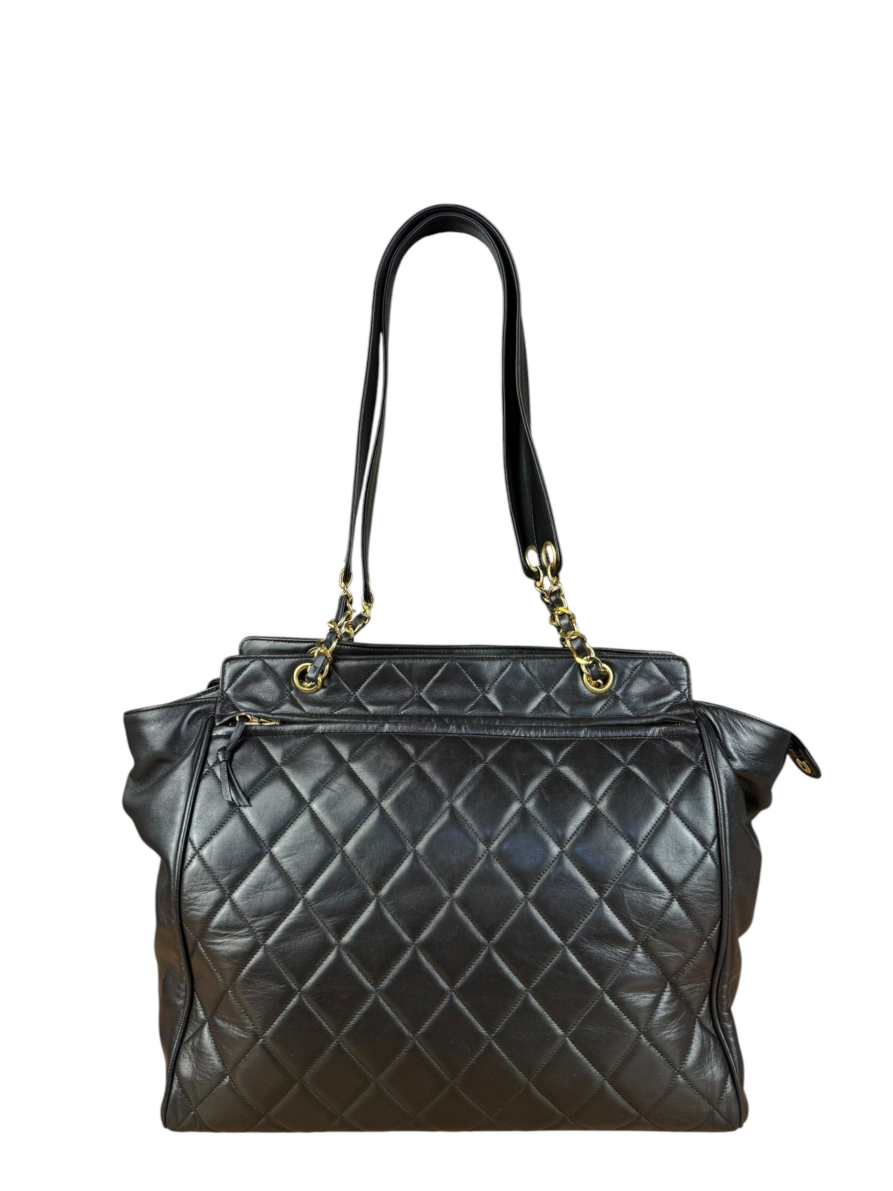 Chanel Black Quilted Leather Chain Shoulder Tote '94-'96