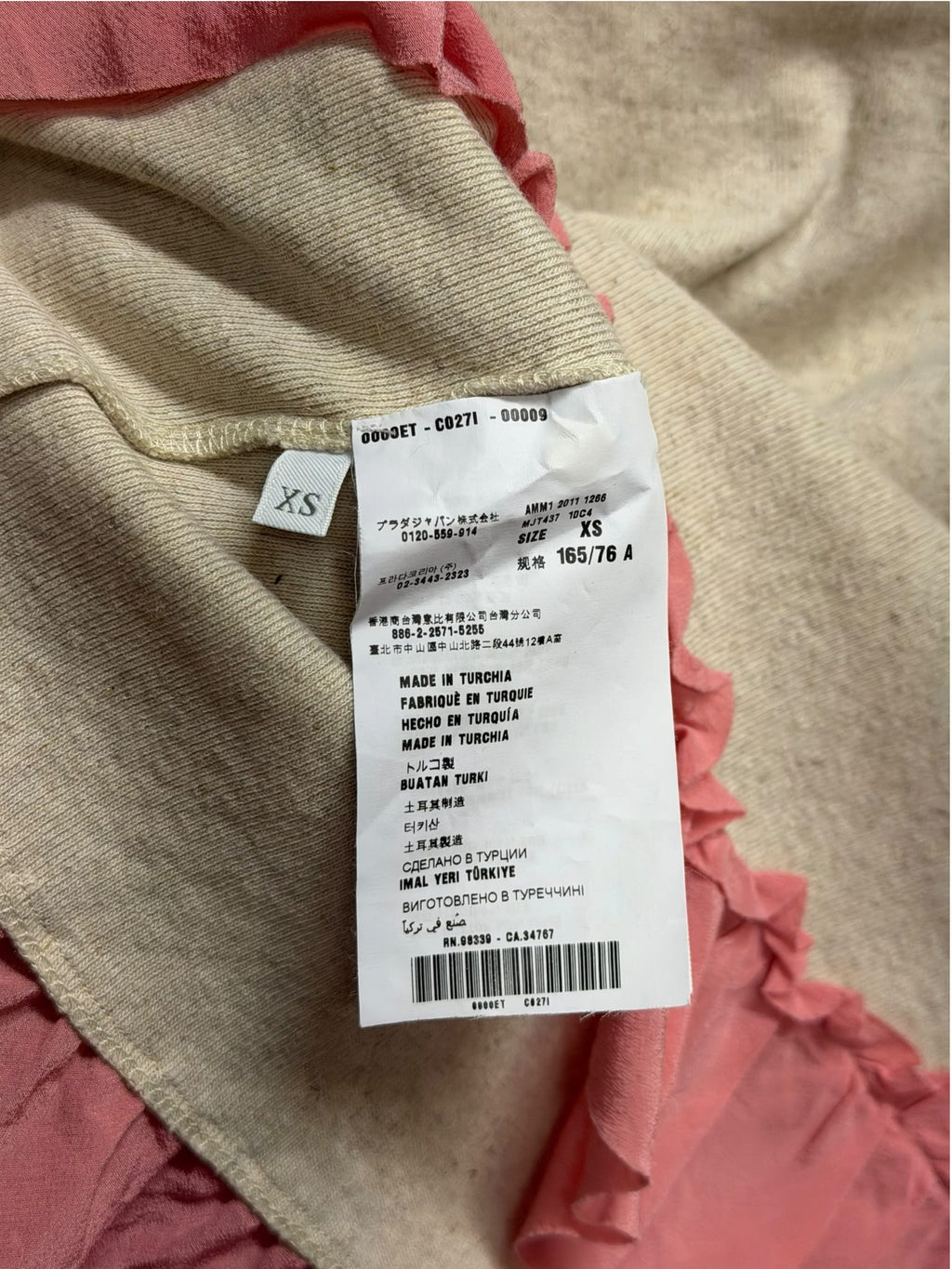 Miu Miu Pink/Beige Cotton Blend Ribbon Back Top