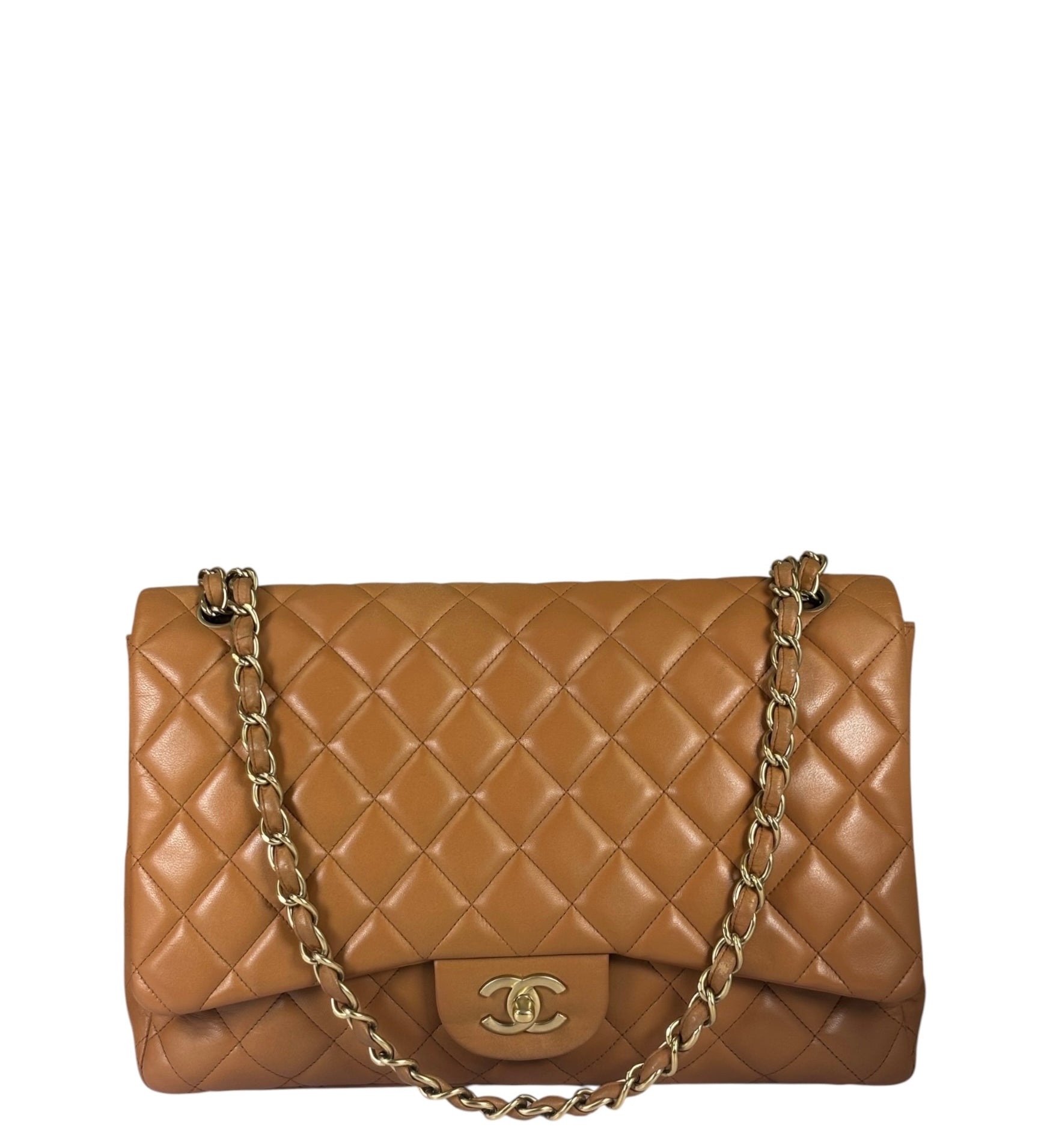 Chanel Caramel Brown Quilted Lambskin Large Shoulder Bag 2009