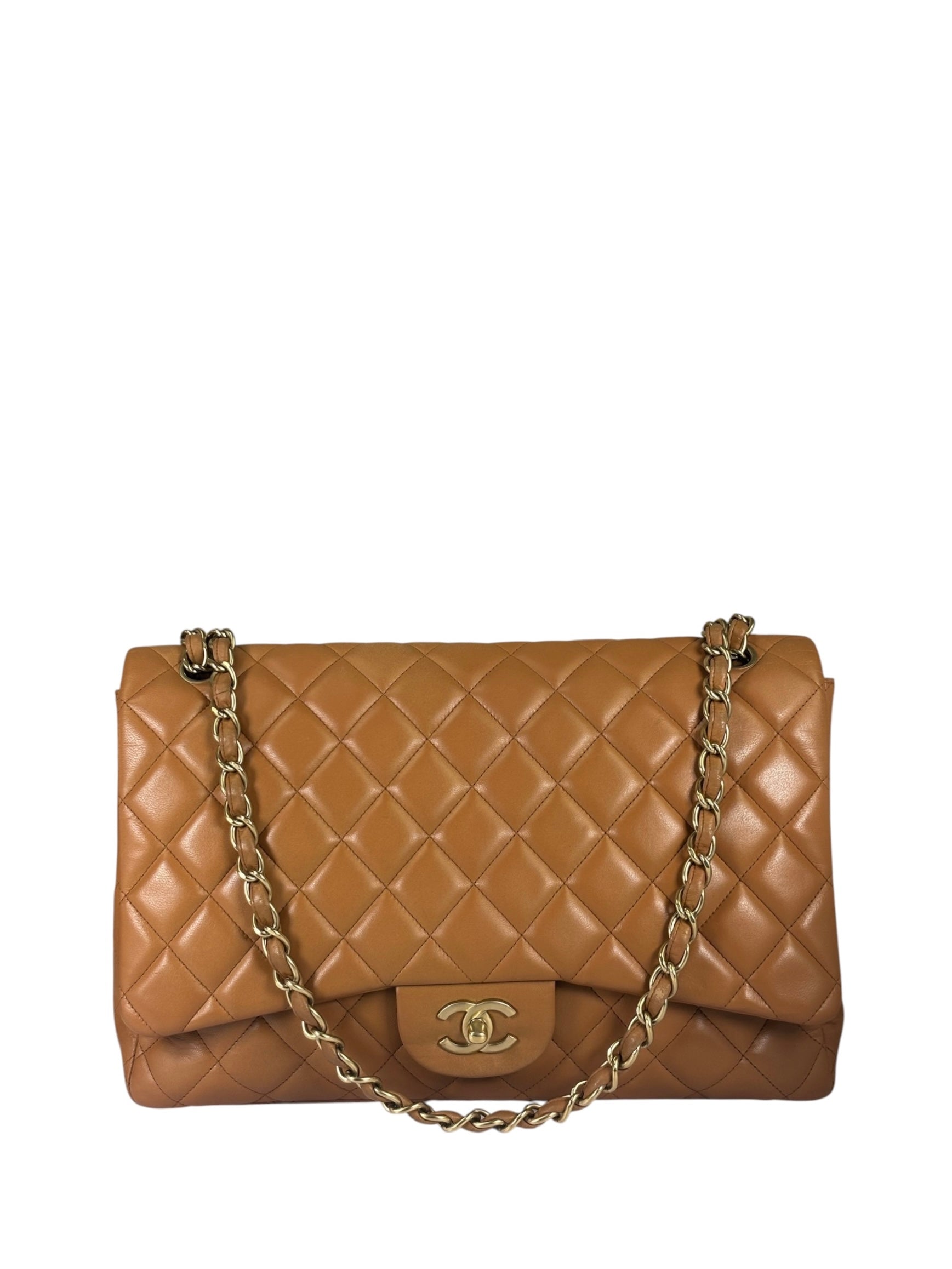 Chanel Caramel Brown Quilted Lambskin Large Shoulder Bag 2009