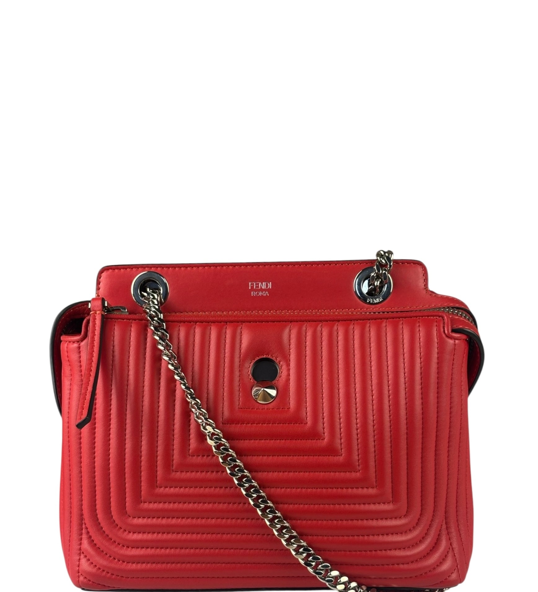 Fendi Vintage Red Calfskin Potcom Click Small Shoulder Bag