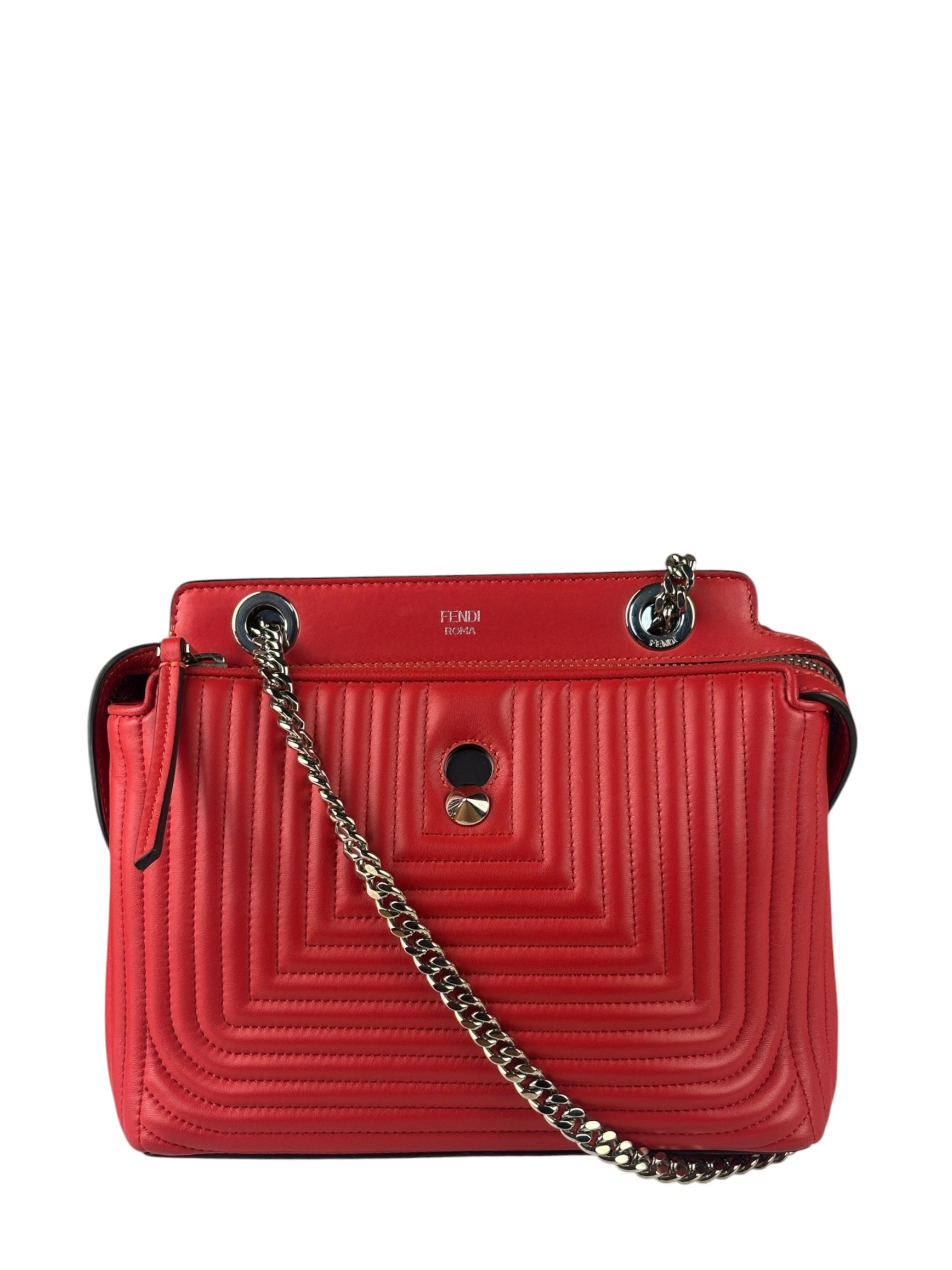 Fendi Vintage Red Calfskin Potcom Click Small Shoulder Bag
