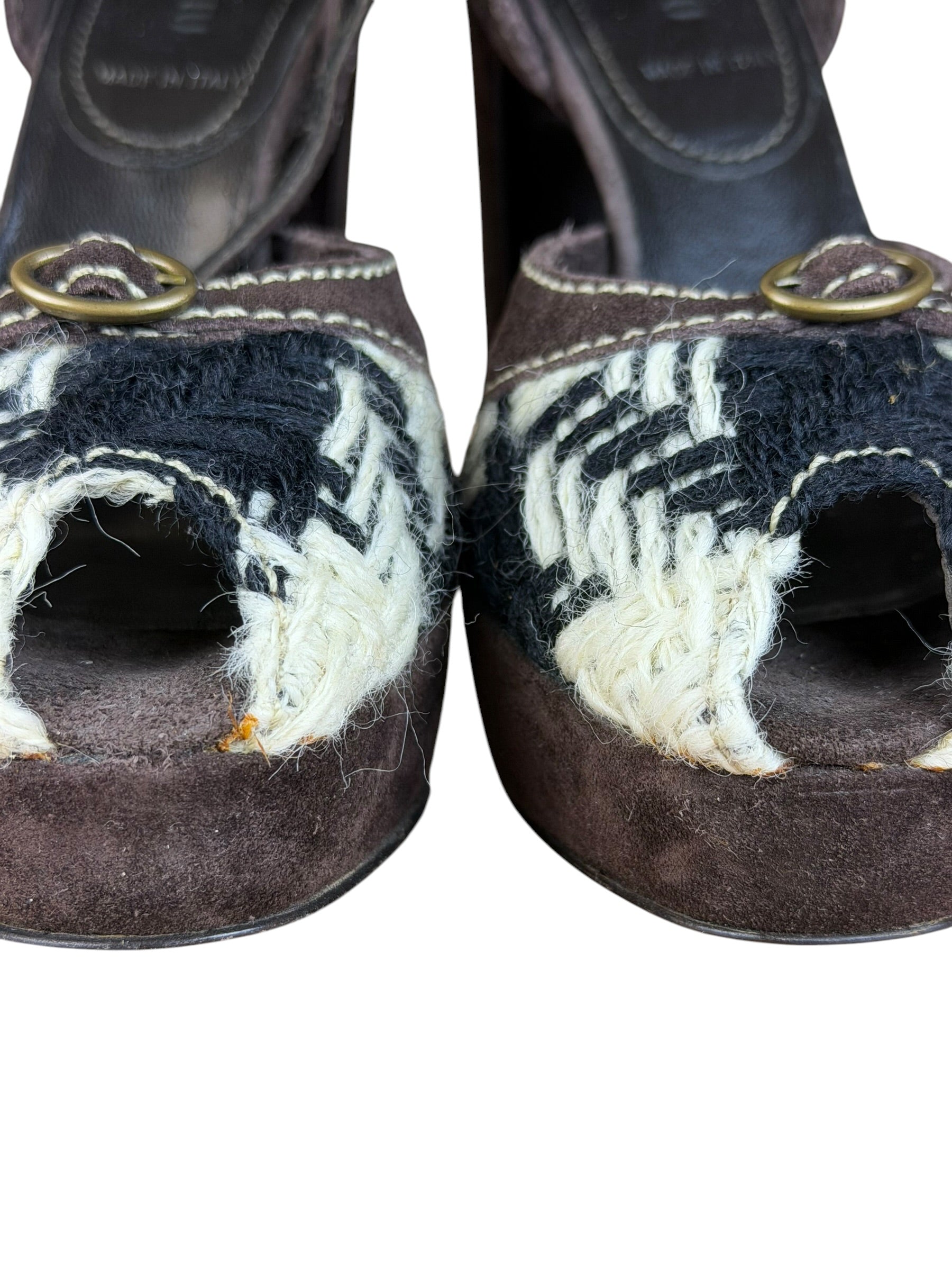 Miu Miu Vintage Woven Tweed Platform Sandals