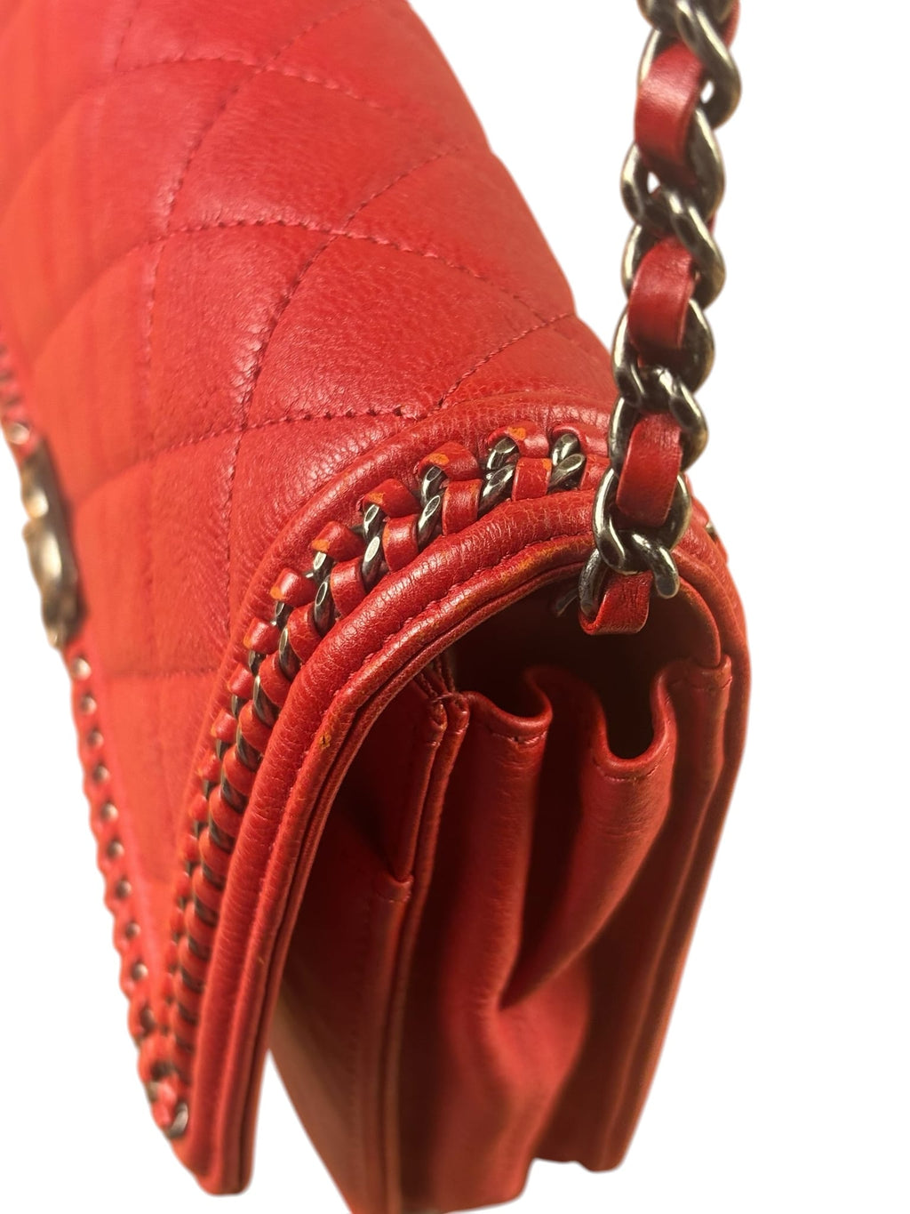 Chanel Red Quilted Lambskin Boy Flap Wallet On Chain 2012