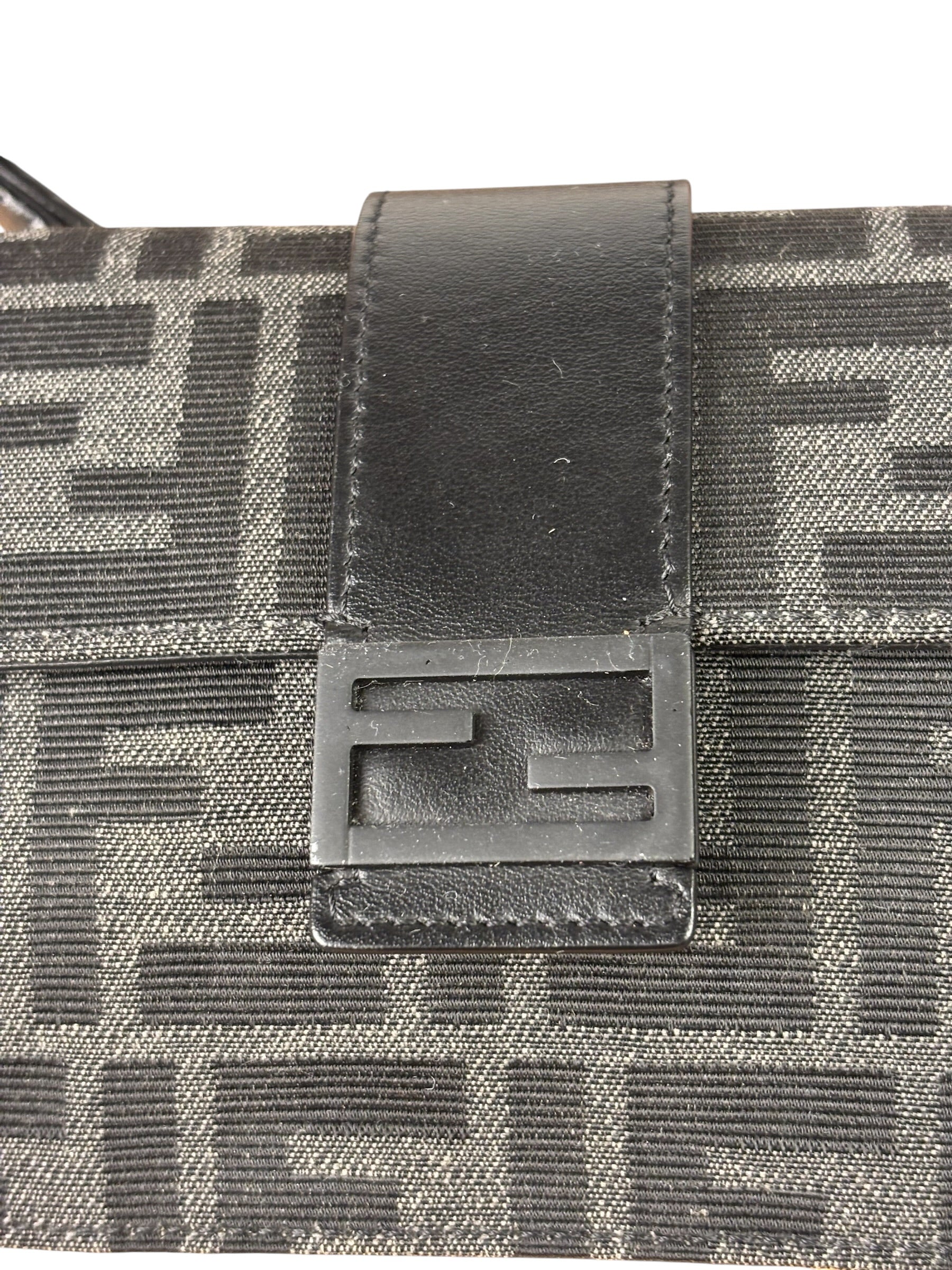 Fendi FF Black Canvas Flap Mini Baguette Shoulder Bag