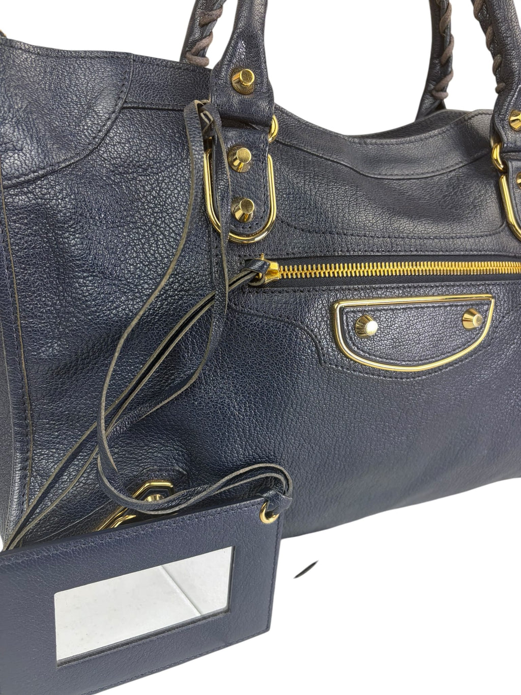 Balenciaga Navy Leather Velo Moto Two-Way Bag