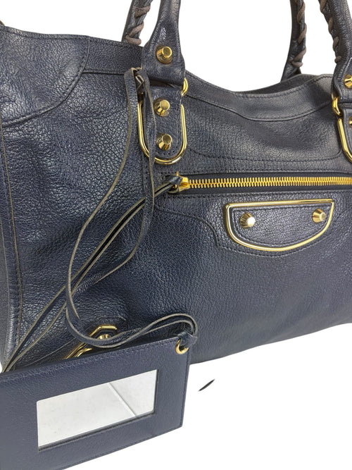 Balenciaga Navy Leather Velo Moto Two-Way Bag
