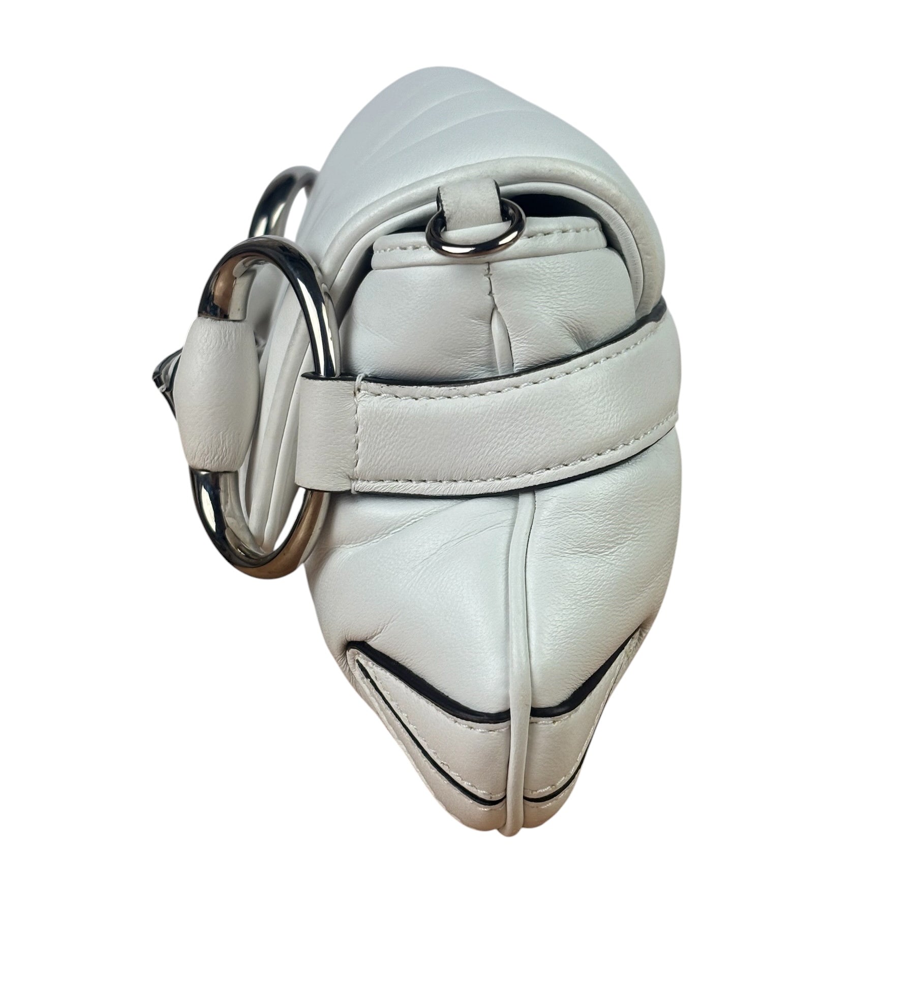 Gucci White Leather Horsebit Shoulder Bag