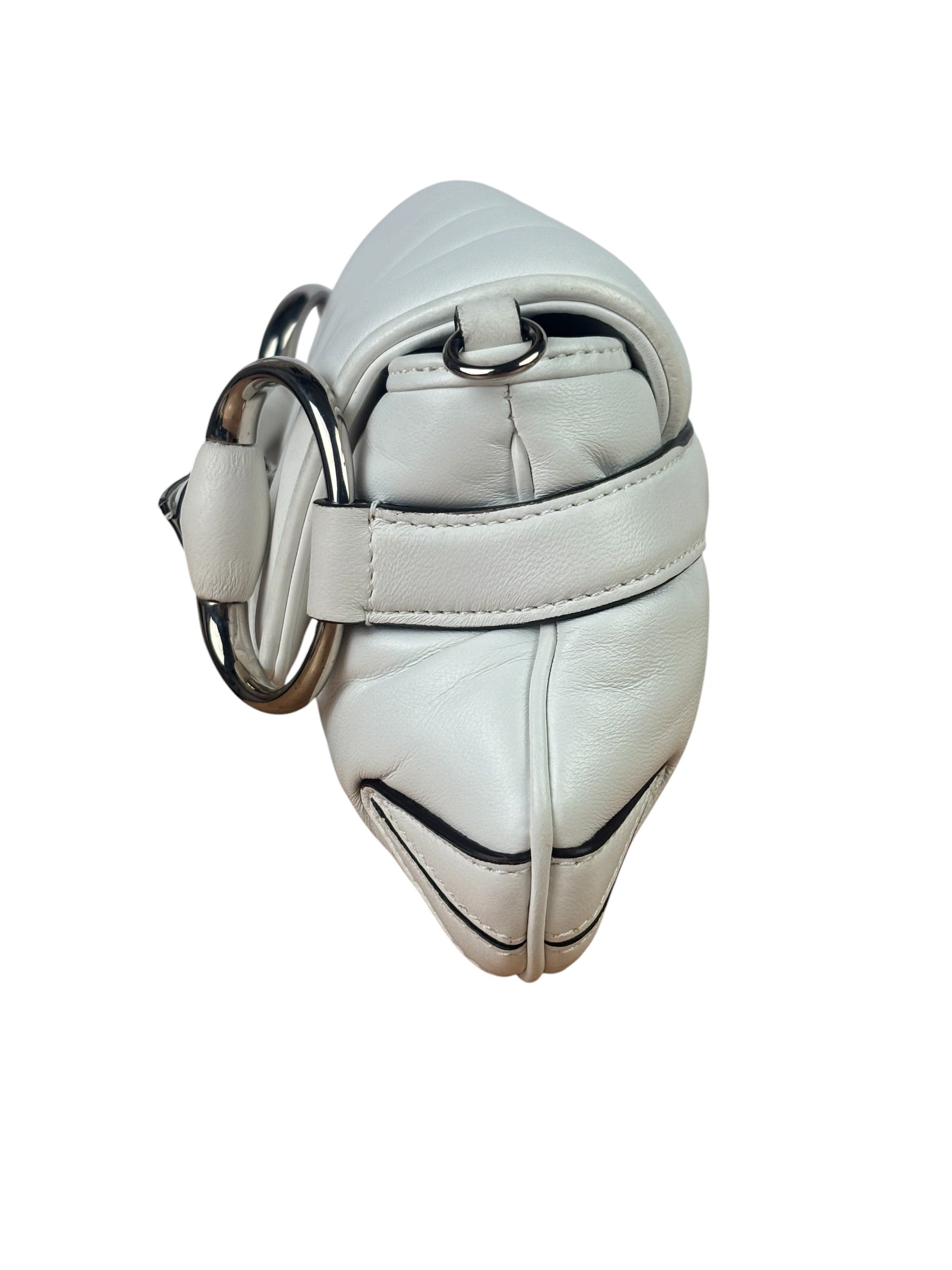 Gucci White Leather Horsebit Shoulder Bag