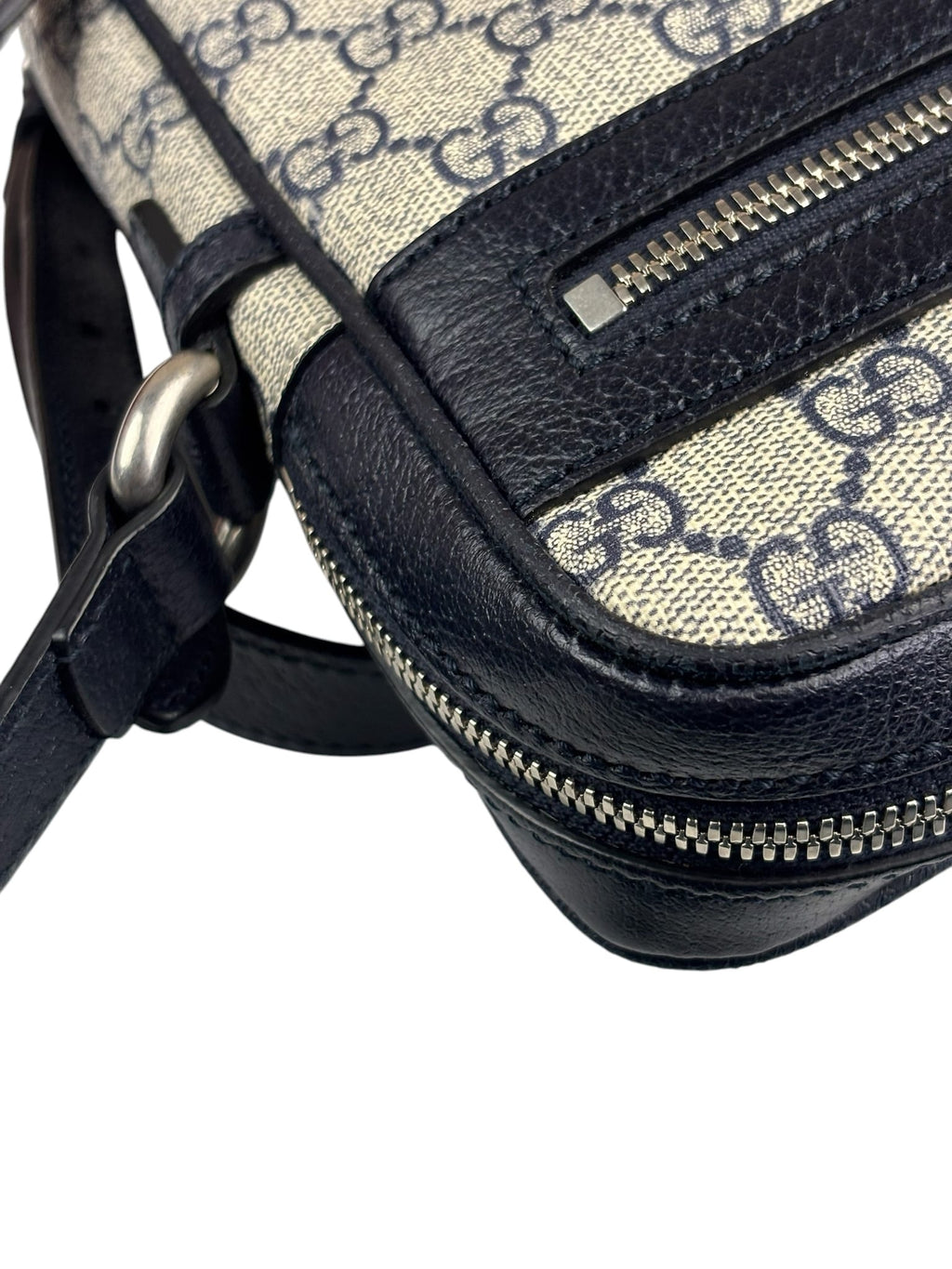 Gucci Navy Leather GG Supreme Ophidia Small Messenger Bag