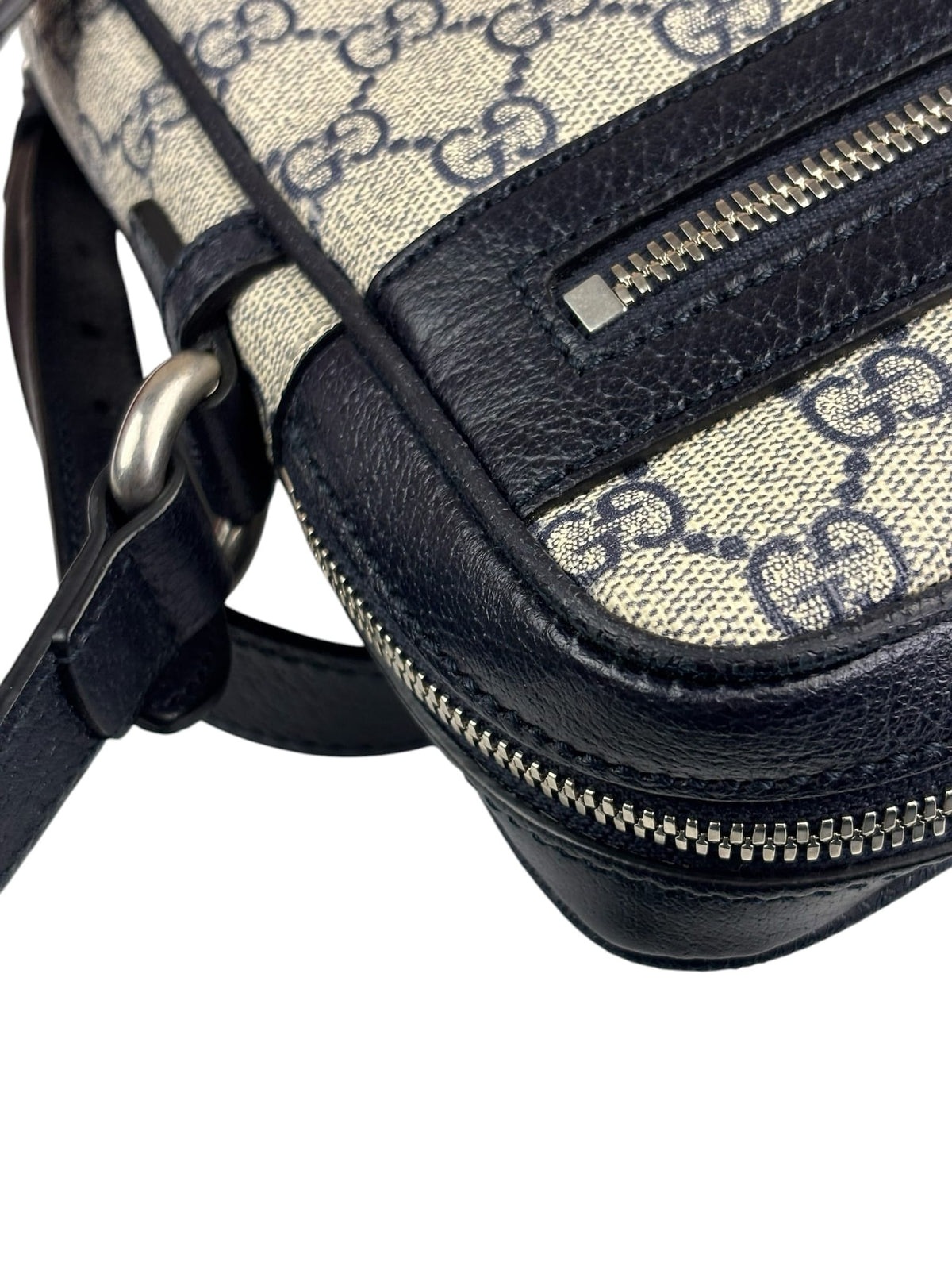 Gucci Navy Leather GG Supreme Ophidia Small Messenger Bag