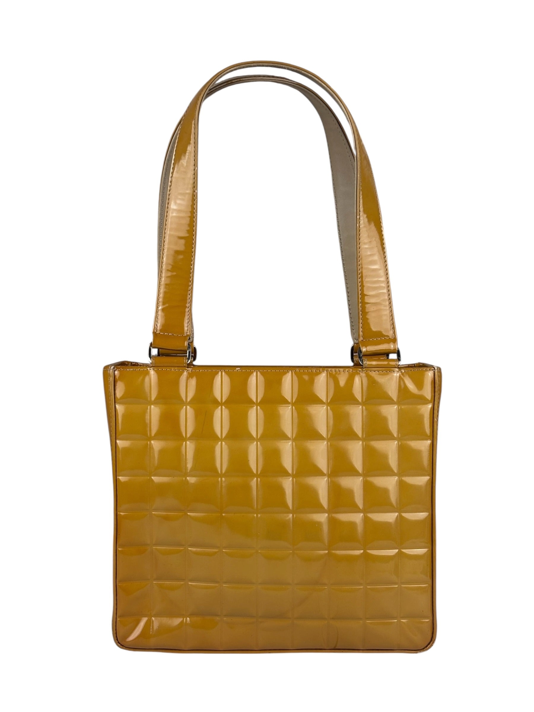 Chanel Vintage Yellow Leather Chocolate Bar Patent Tote Bag 2002