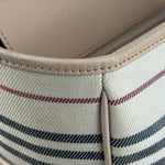 Burberry Multi-Color Leather Trim Striped Canvas Tote Bag