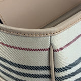 Burberry Multi-Color Leather Trim Striped Canvas Tote Bag