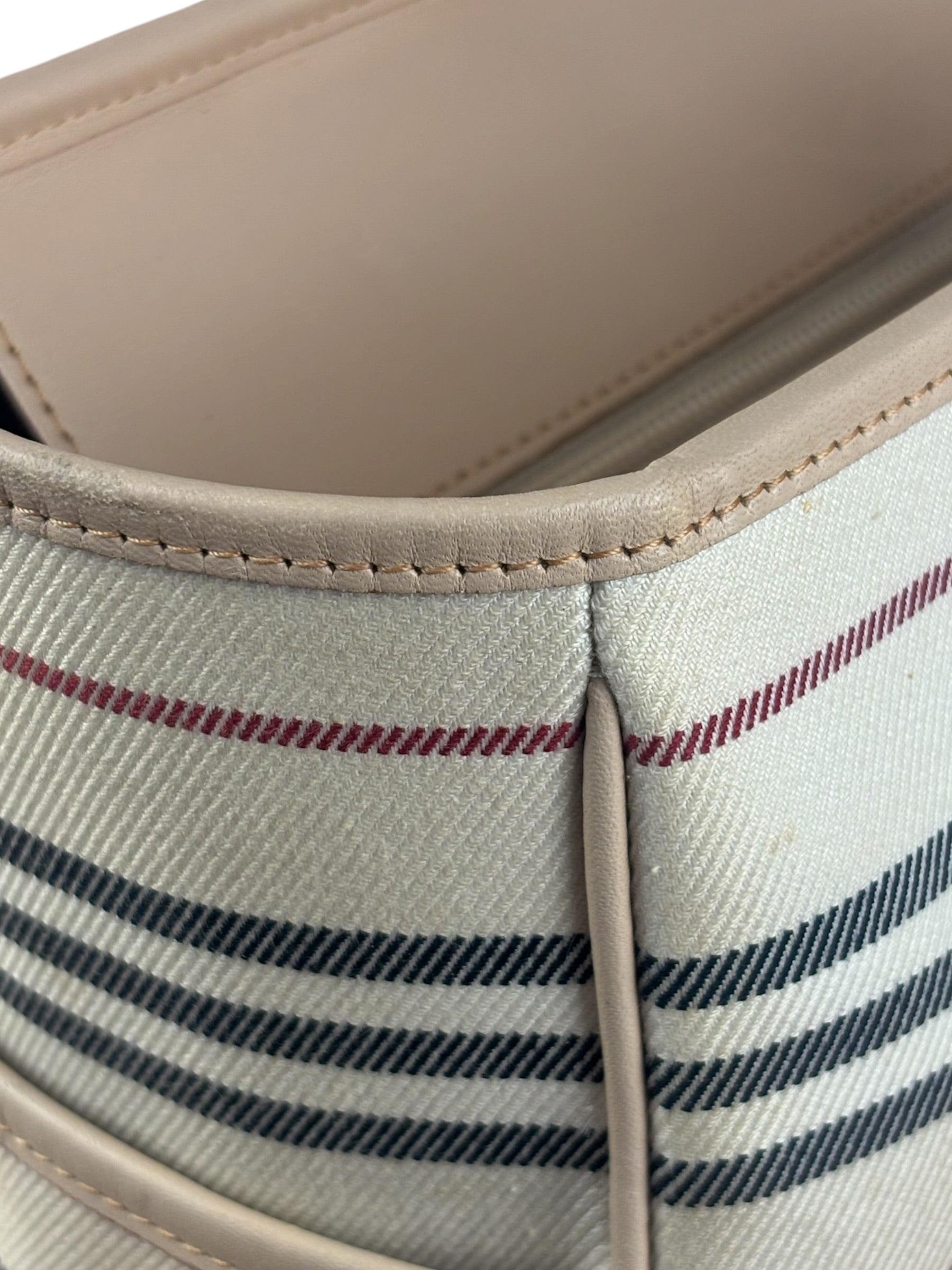 Burberry Multi-Color Leather Trim Striped Canvas Tote Bag