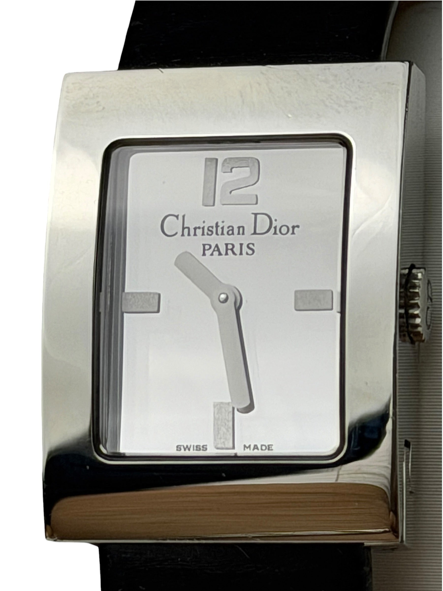 Dior Silver Dial Black Leather Strap D78-100