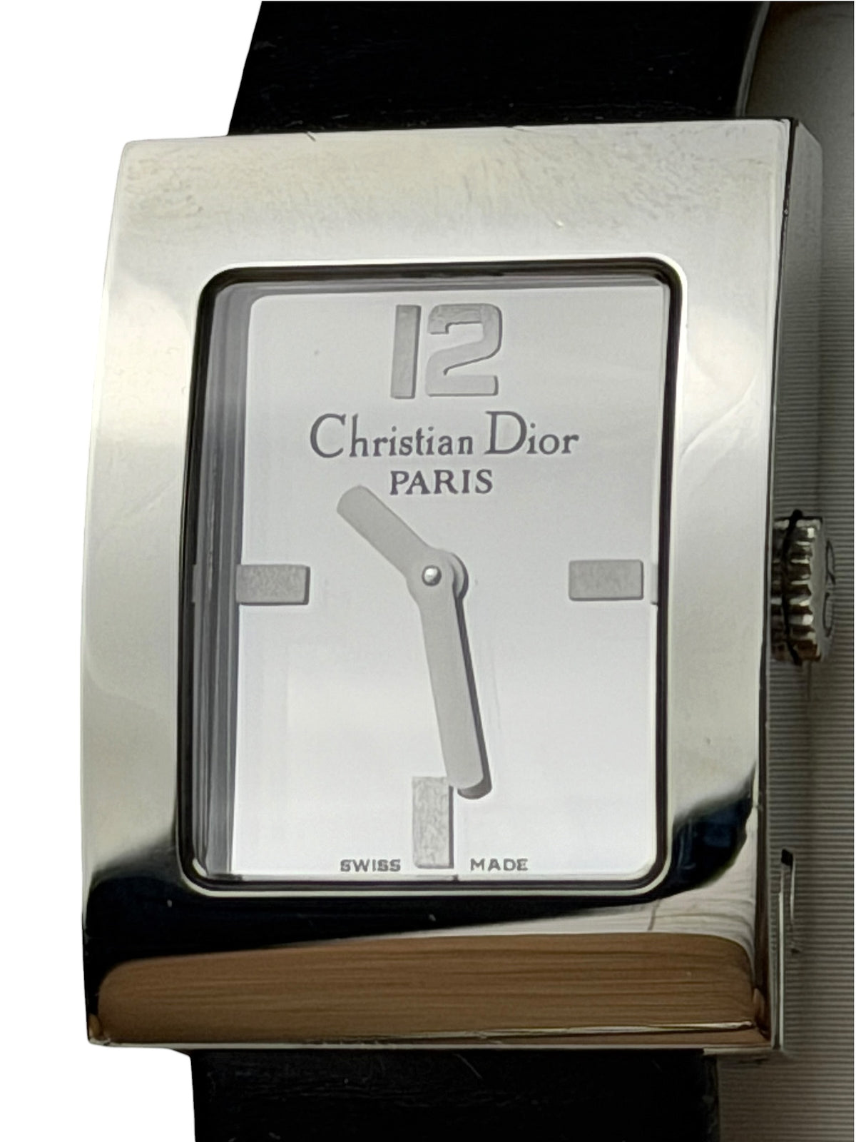 Dior Silver Dial Black Leather Strap D78-100