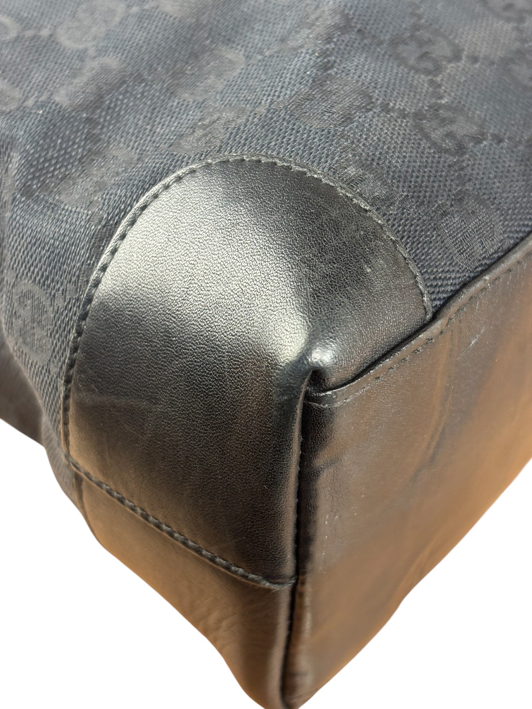 Gucci Black Leather Trim GG Canvas Tote Bag
