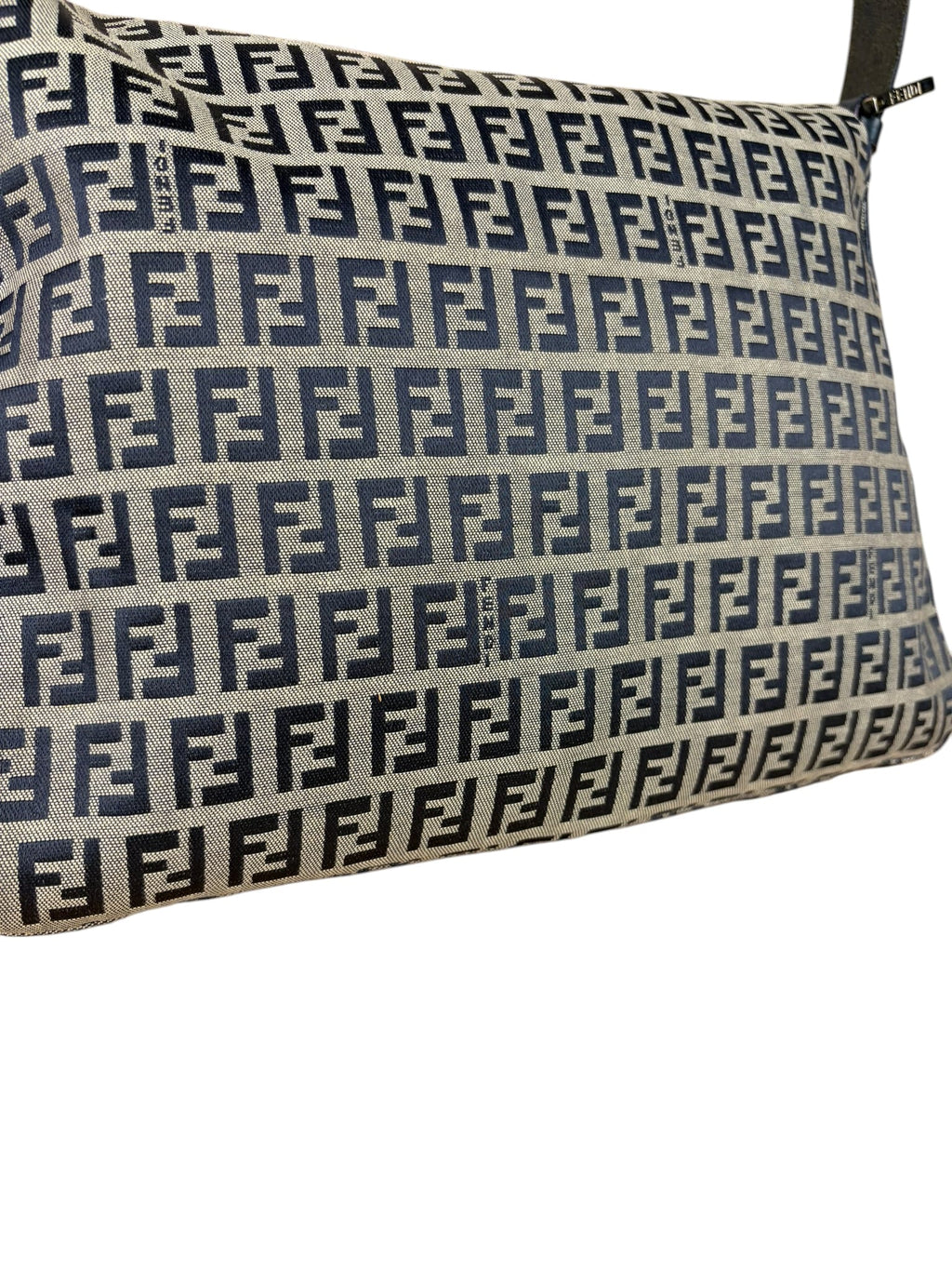 Fendi Navy/Grey Leather Trim Zucca Mamma Baguette